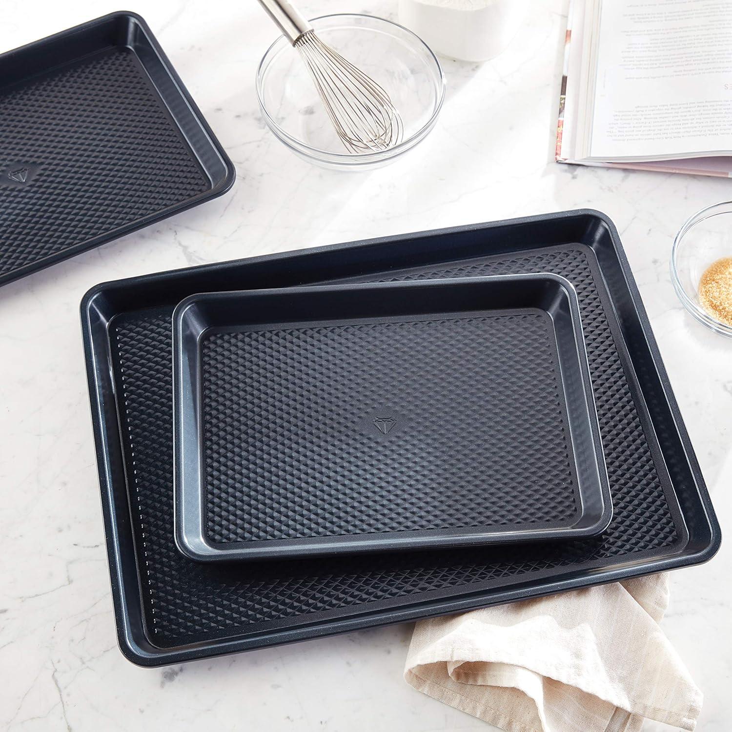 Blue Diamond Bakeware Diamond Infused Ceramic Nonstick, 3 Piece Half Cookie Sheet Baking Pan Set, Dishwasher Safe and Freezer Safe, PFAS-Free, Blue