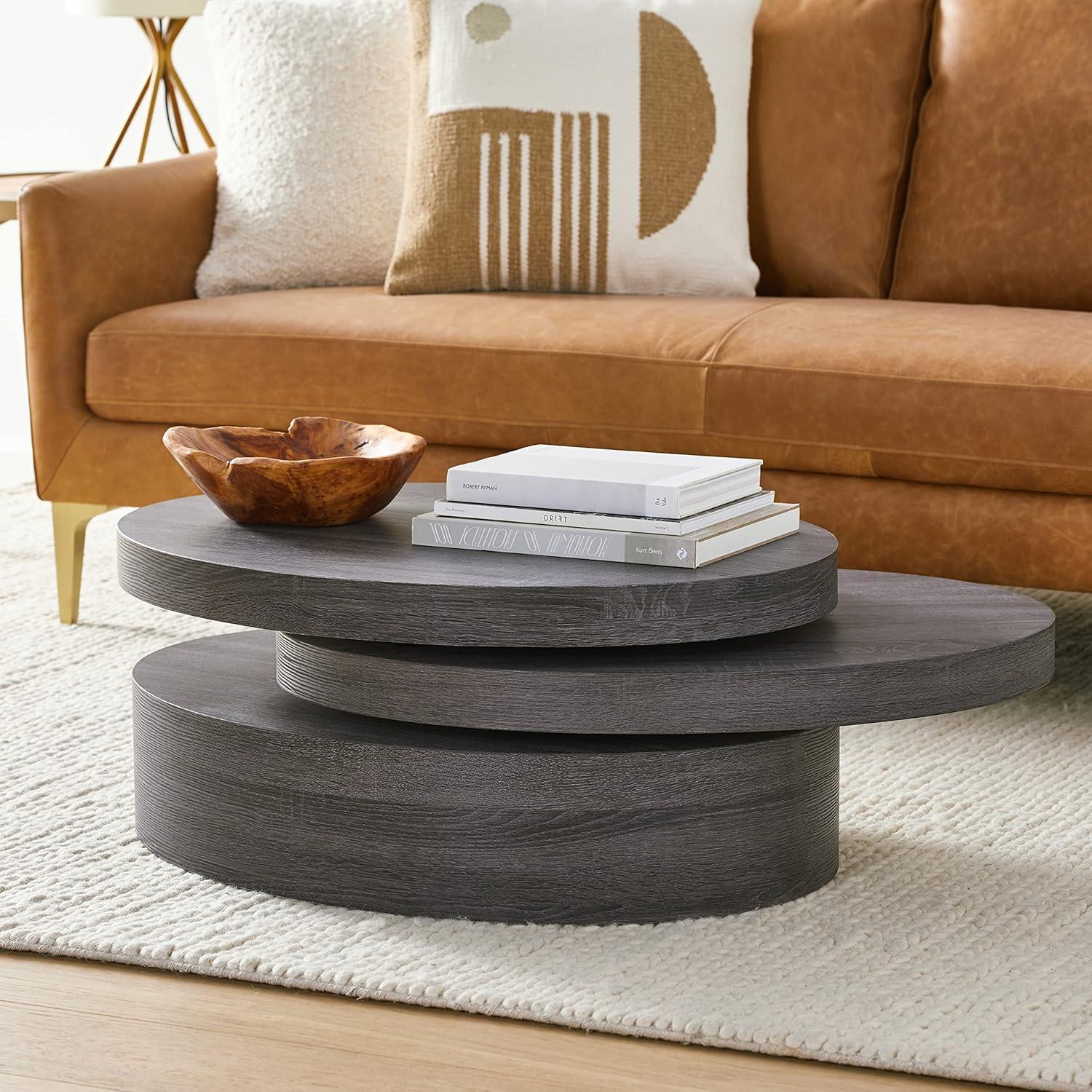 Carson Small Oval Rotatable Coffee Table Black Oak - Christopher Knight Home: Modern Rotatable Shelf, Wood Frame