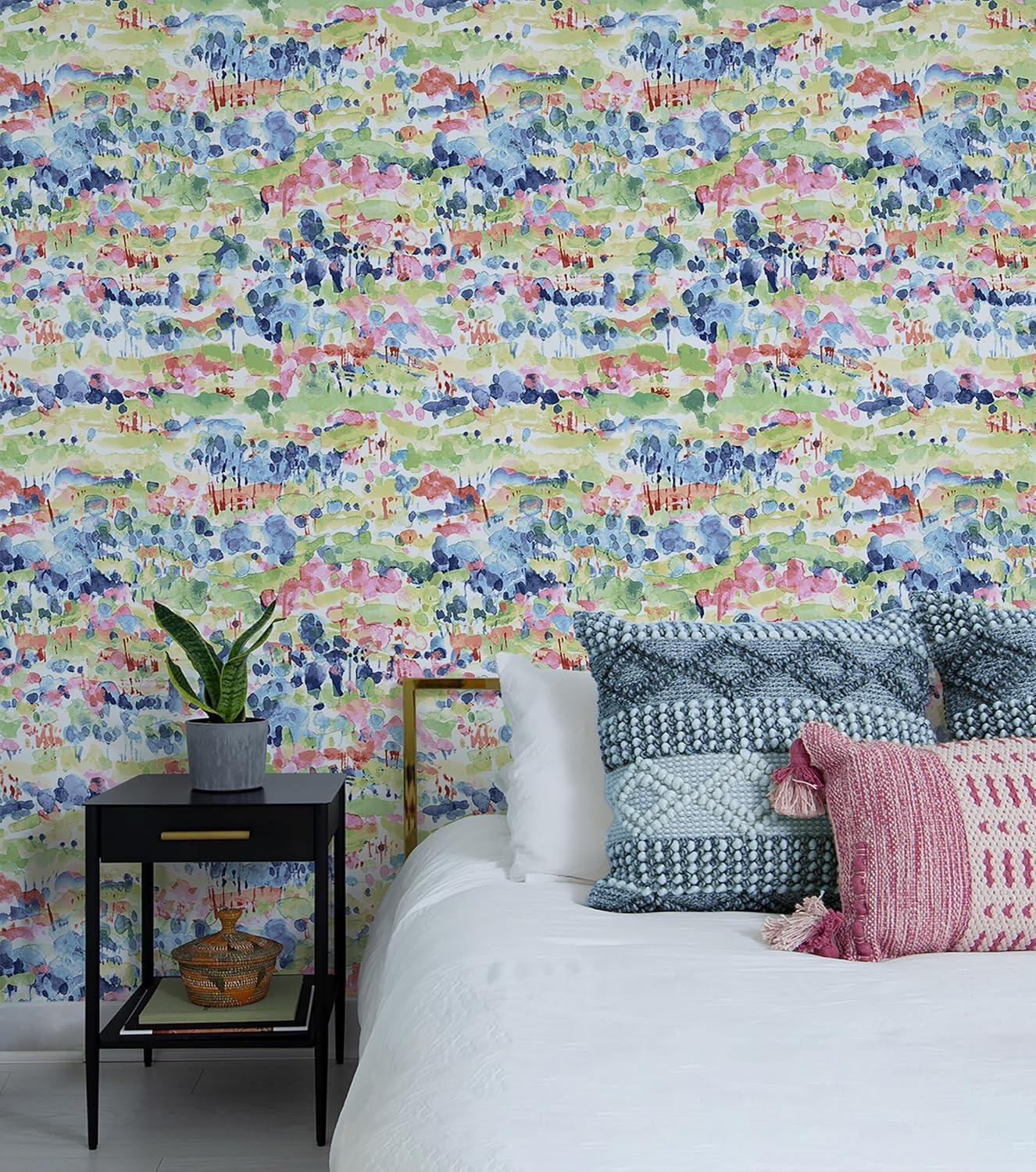 Surface Style - Peel and Stick Wallpaper, Abstract Wallpaper for Bedroom, Powder Room, Kitchen, Vinyl, 30.75 Sq Ft Coverage (Water Coloring Collection, Spring)