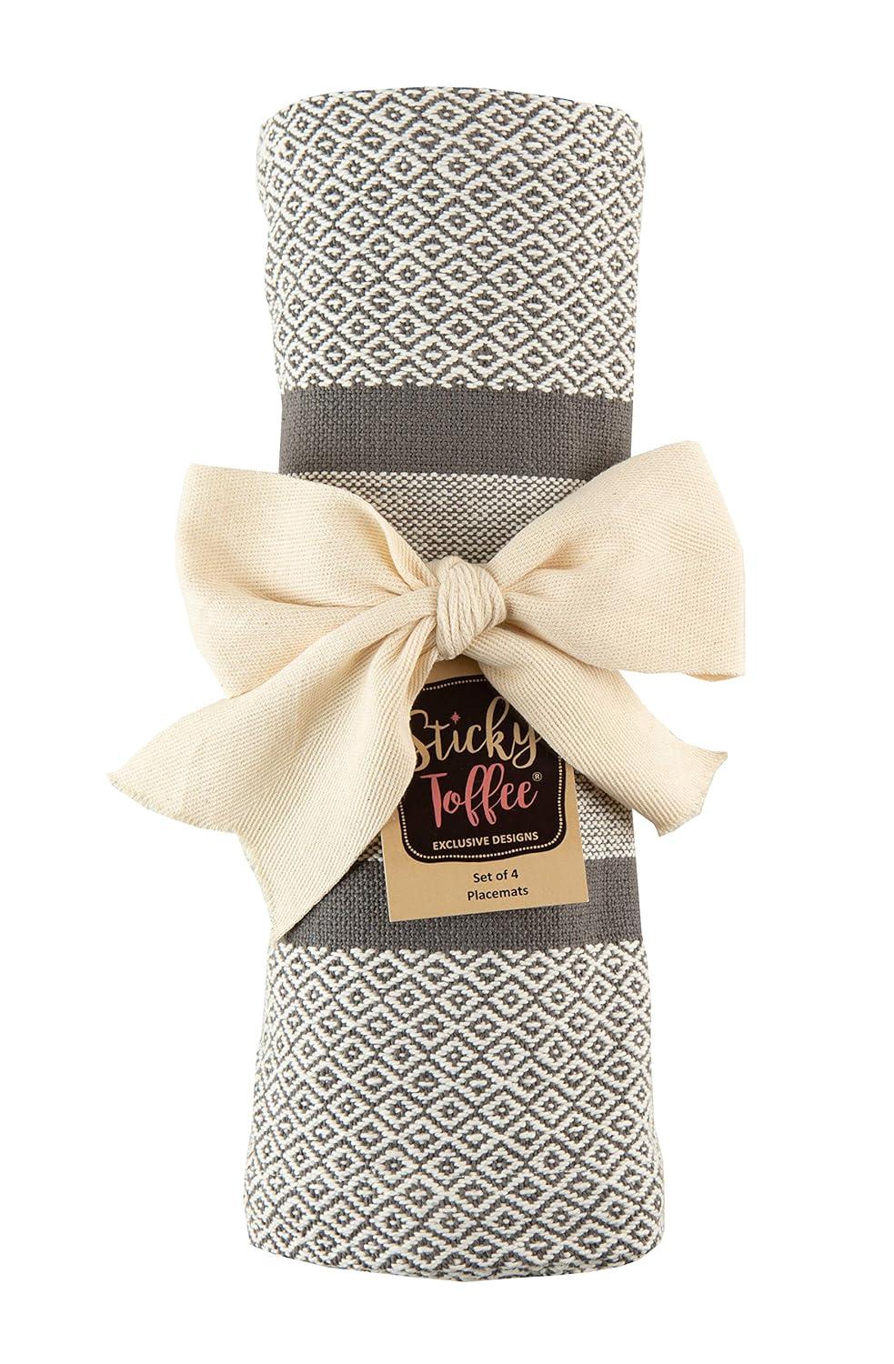 Sticky Toffee Placemats Set of 4, Woven Cotton Cloth Placemat Set, 14x19 in, Gray Boho Place Mats for Kitchen or Dining Table