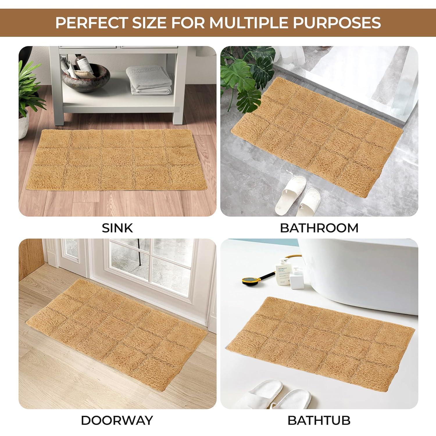Cotton Checkered 2-Piece Toast Highly Absorbent Non-Slip Bath Rug Set by Superior