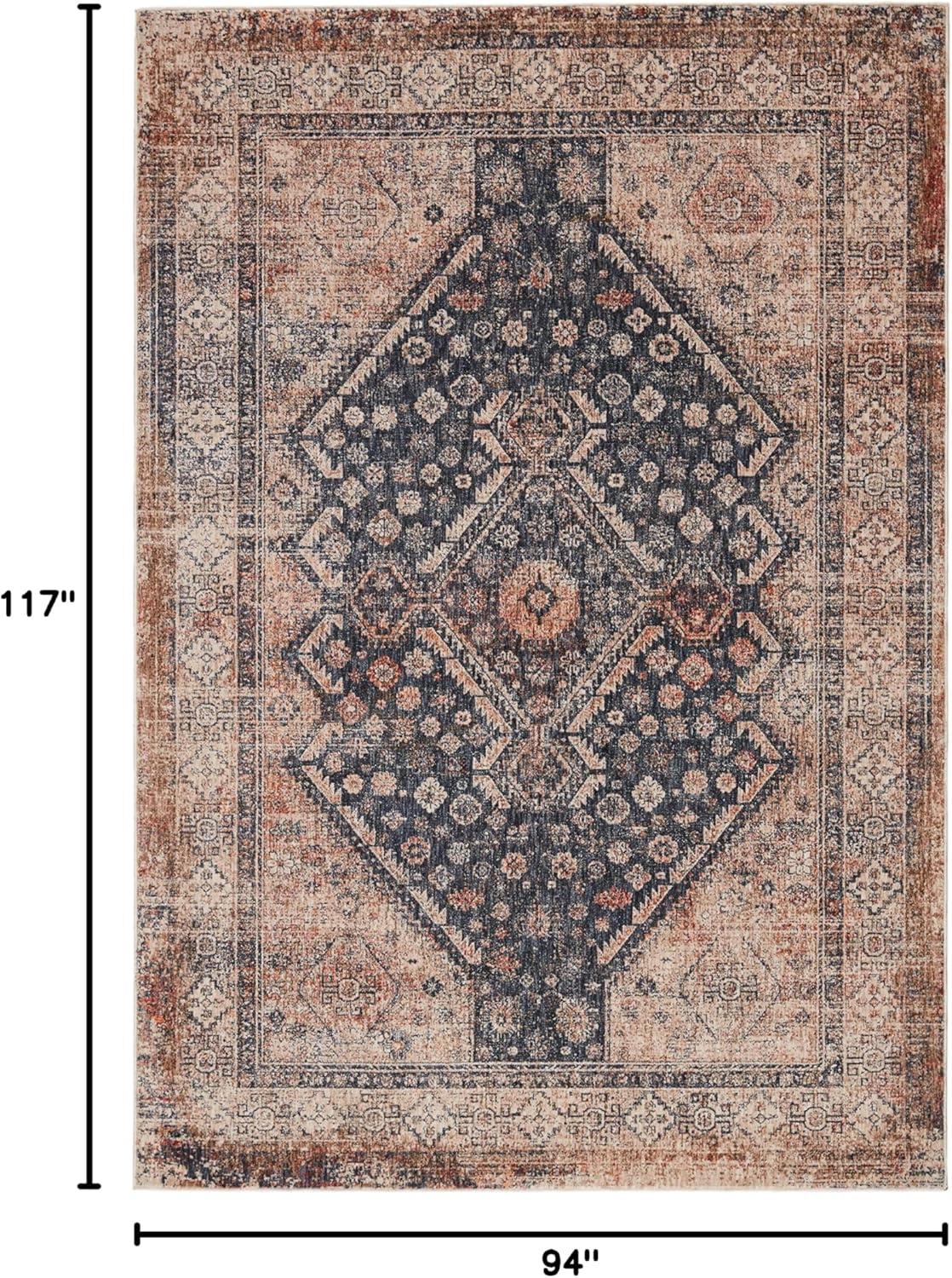 Blue and Taupe Synthetic Medallion 8' x 10' Area Rug