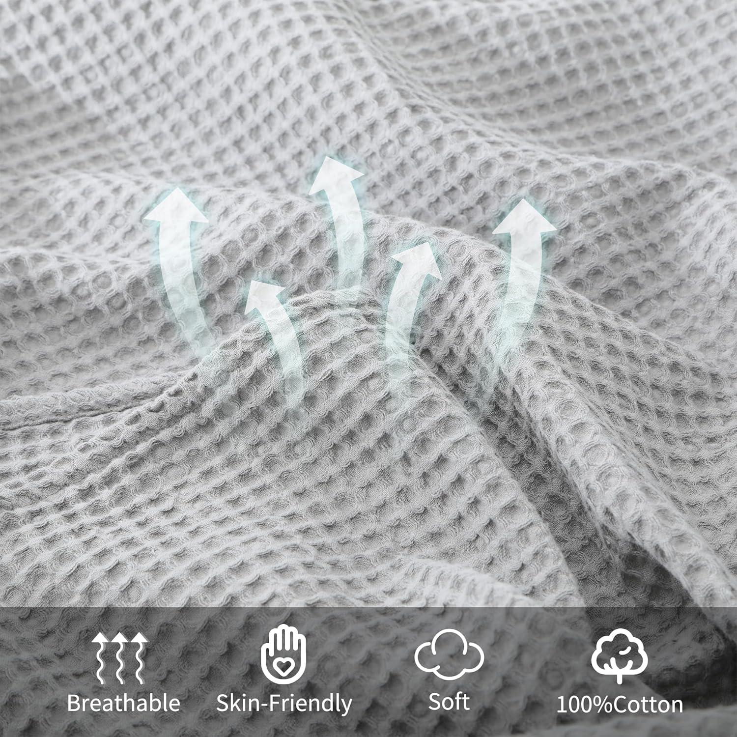 Shunjie.Home 100% Cotton Waffle Bed Blanket Queen Size, Throw Blanket for Couch All Seasons (Silver Grey, 90x90)