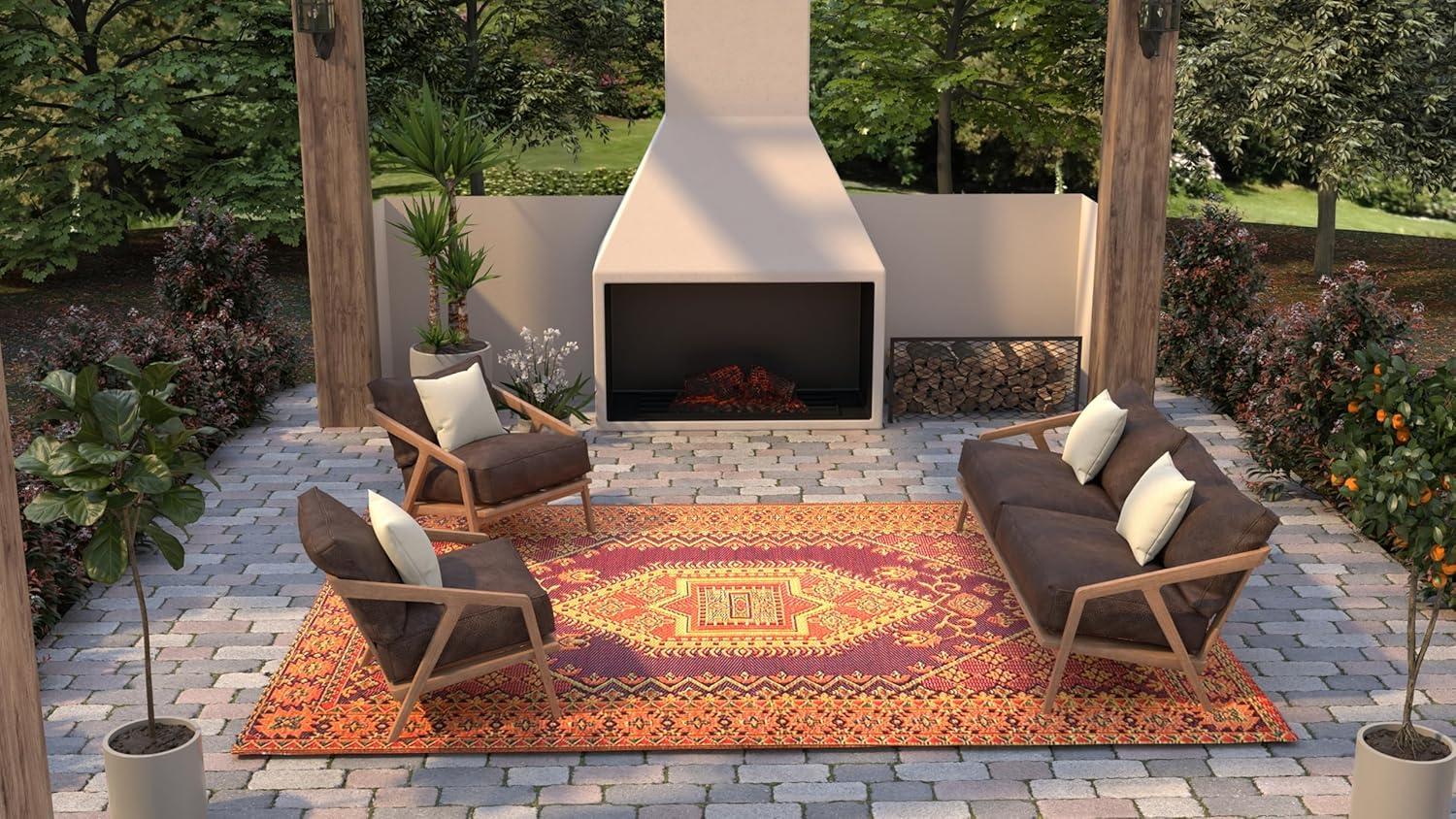 Mad Mats Oriental Turkish Polypropylene Rug Reversible Rust Outdoor, UV Resistant, 100% Recycled Material