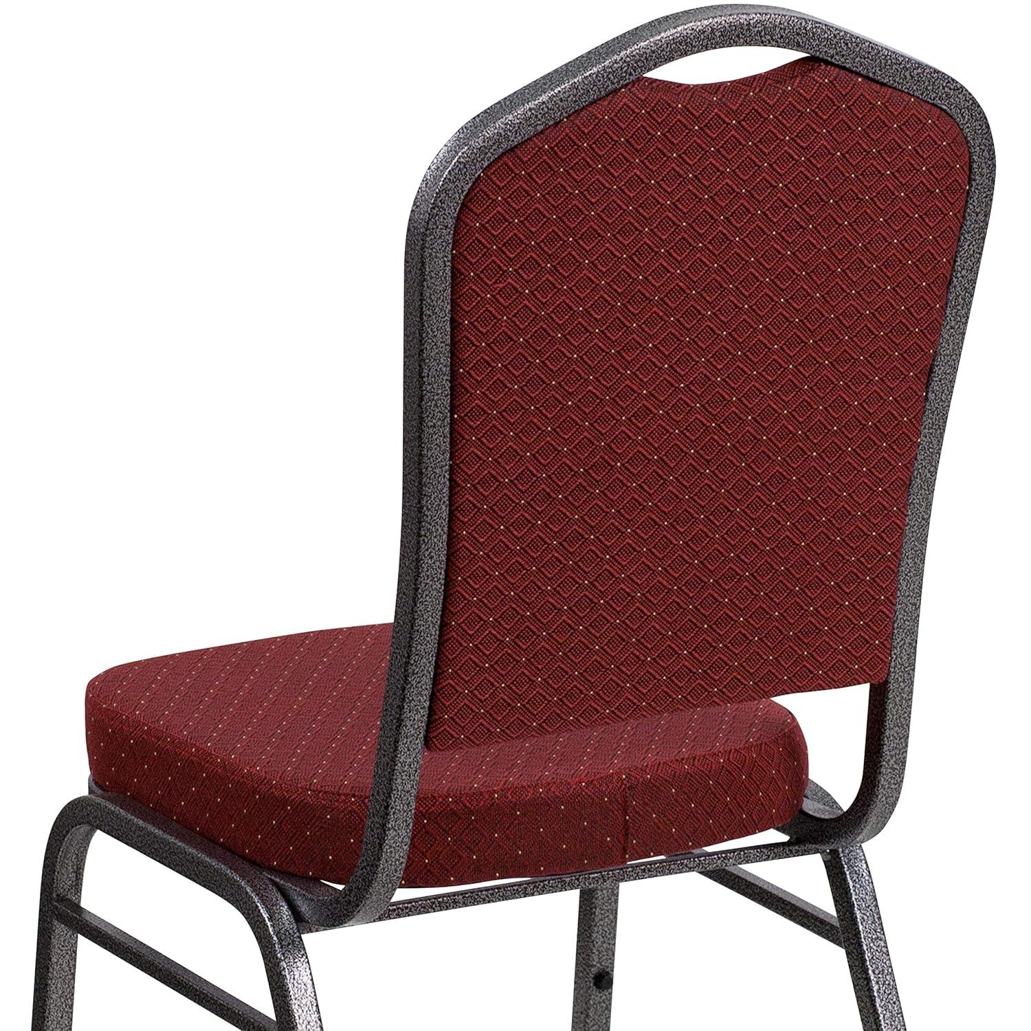 Flash Furniture HERCULES Series Crown Back Stacking Banquet Chair in Burgundy Patterned Fabric - Silver Vein Frame