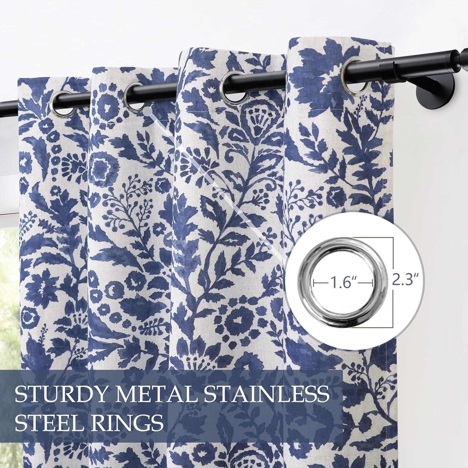 DriftAway Julia Watercolor Blackout Room Darkening Grommet Lined Thermal Insulated Energy Saving Window Curtains 2 Layers 2 Panels Each Size 96"L x 52"W Navy
