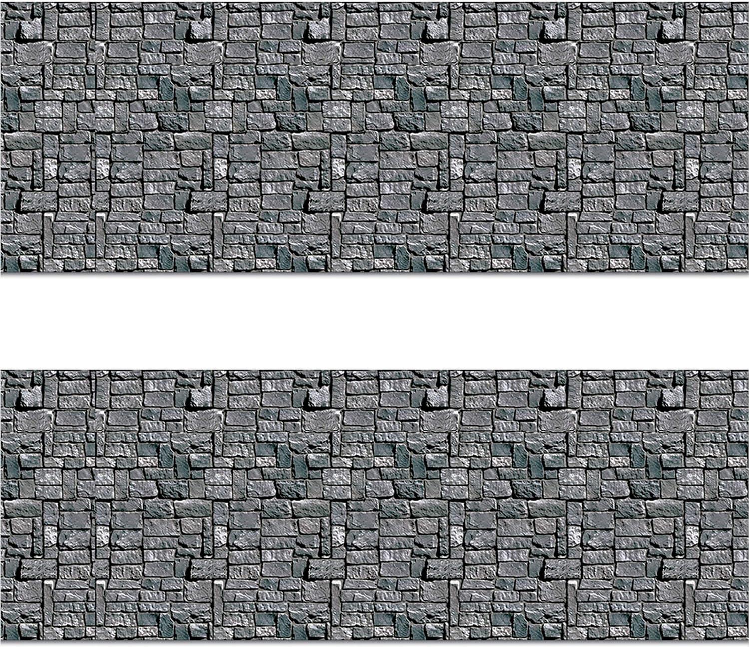 Beistle Brick Stone Wall Backdrops, 4’ x 30’, 2 Pack – Medieval Party Decorations, Medieval Decor Background, Photo Backdrop, Easy to Adhere Wall Covering, Stone Backdrop, Halloween Party Decorations