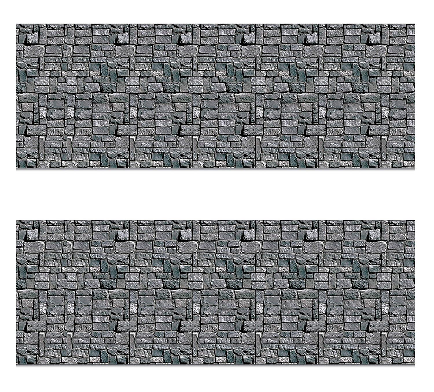 Beistle Brick Stone Wall Backdrops, 4’ x 30’, 2 Pack – Medieval Party Decorations, Medieval Decor Background, Photo Backdrop, Easy to Adhere Wall Covering, Stone Backdrop, Halloween Party Decorations