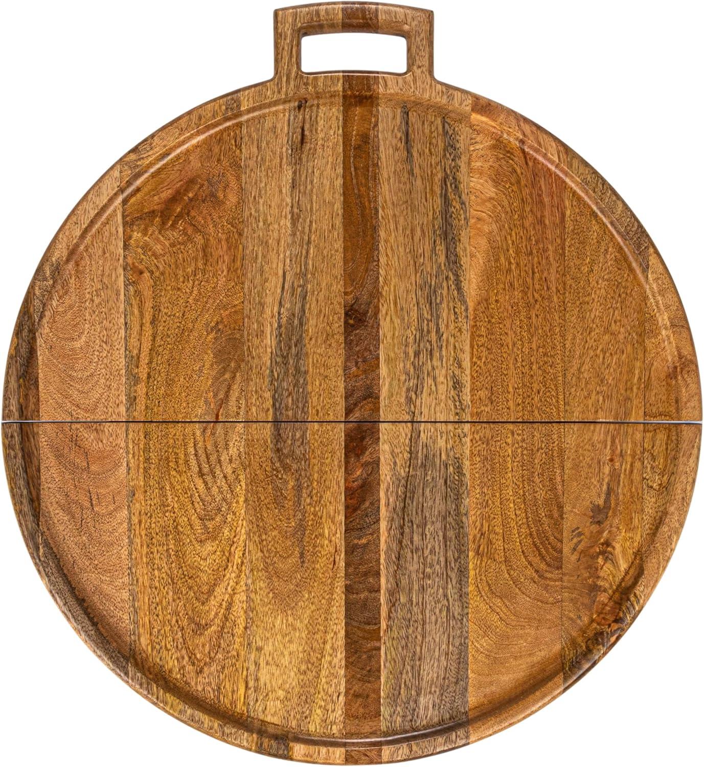 Natural Mango Wood and Gold Stainless Steel Folding Cheese Board