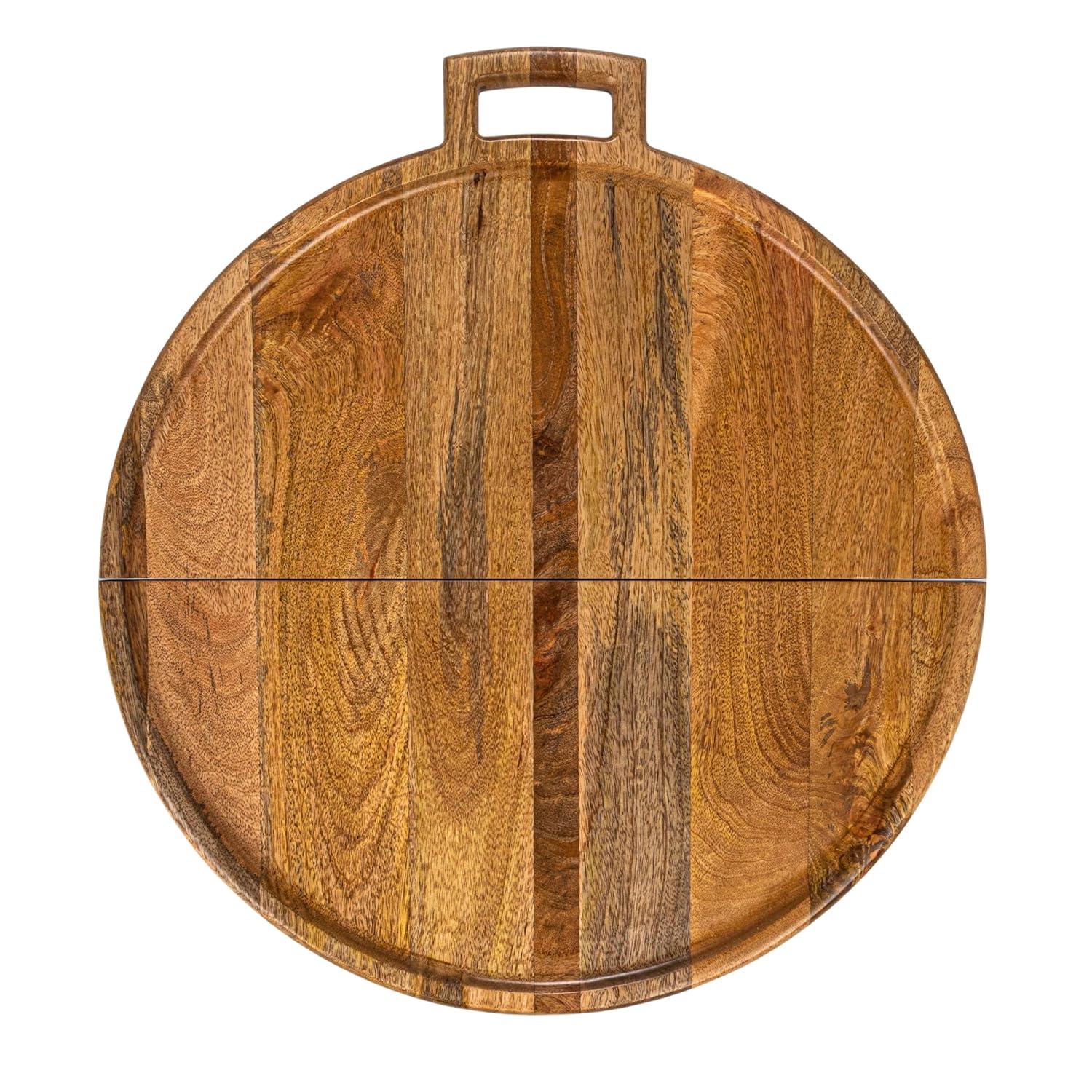 Natural Mango Wood and Gold Stainless Steel Folding Cheese Board