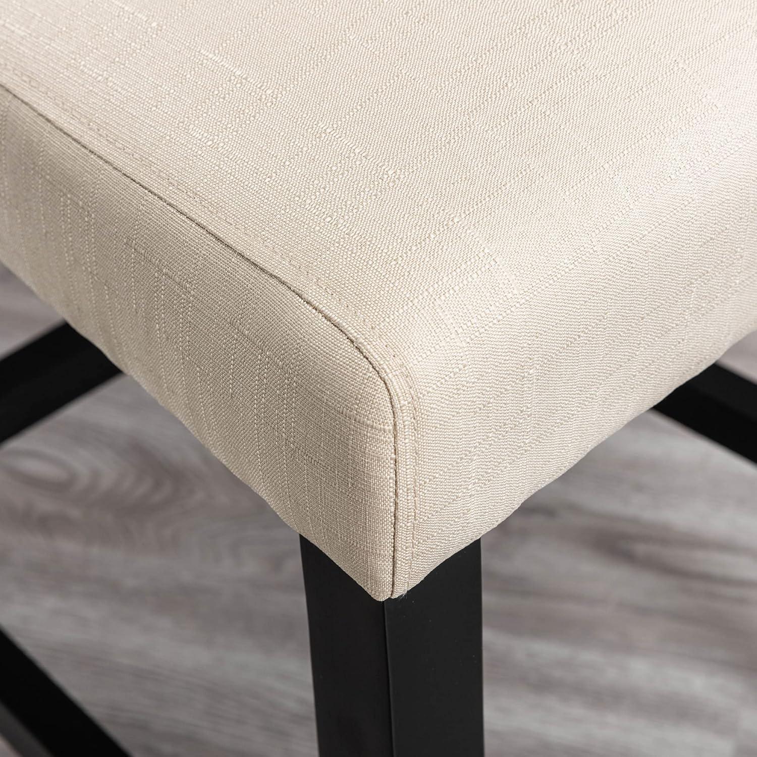 LSSBOUGHT 24 Inches Stylish Fabric Counter Height Stools with Solid Wood Legs, Set of 2 (Beige)