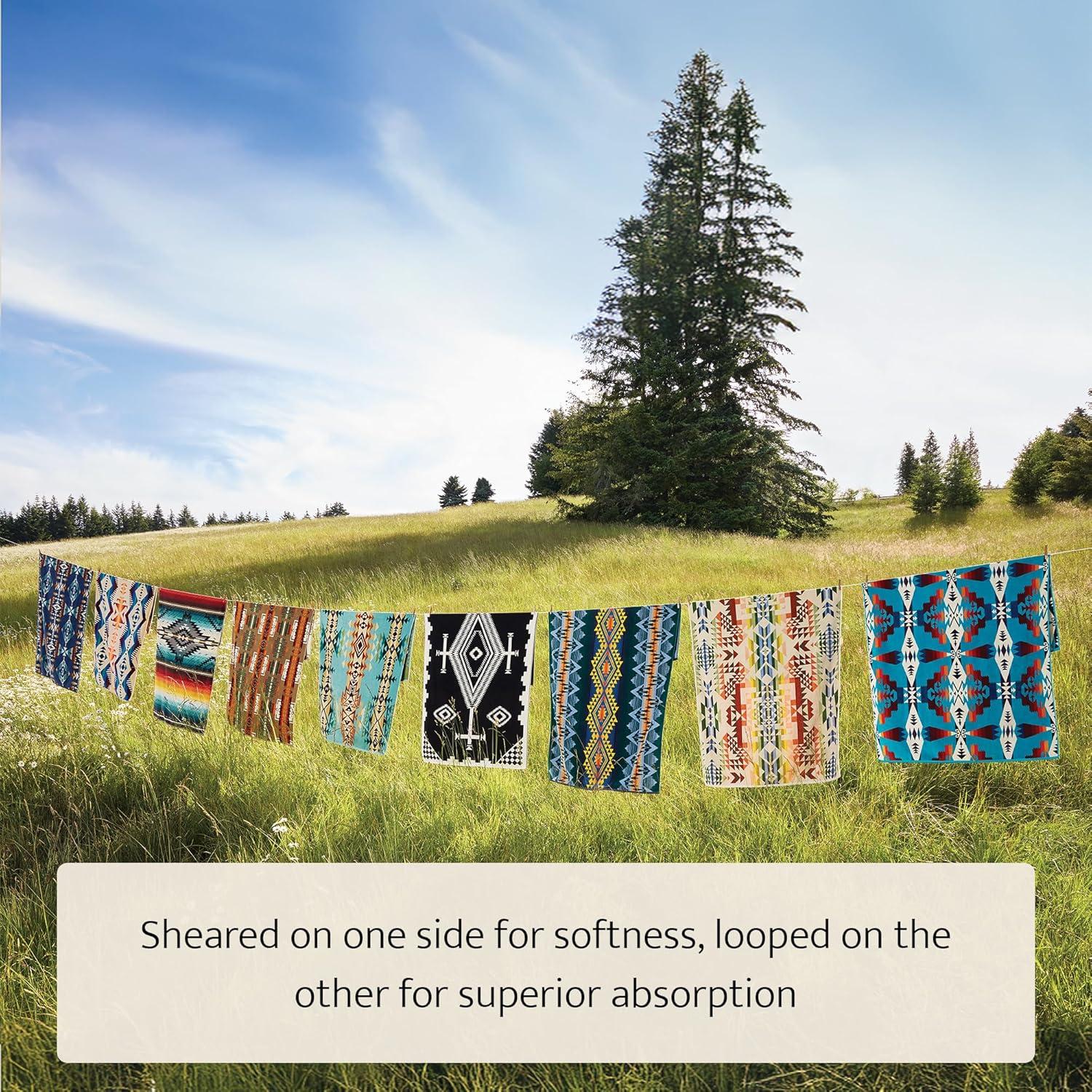 Oversized Gray Cotton Spa Towel with Native American Pattern