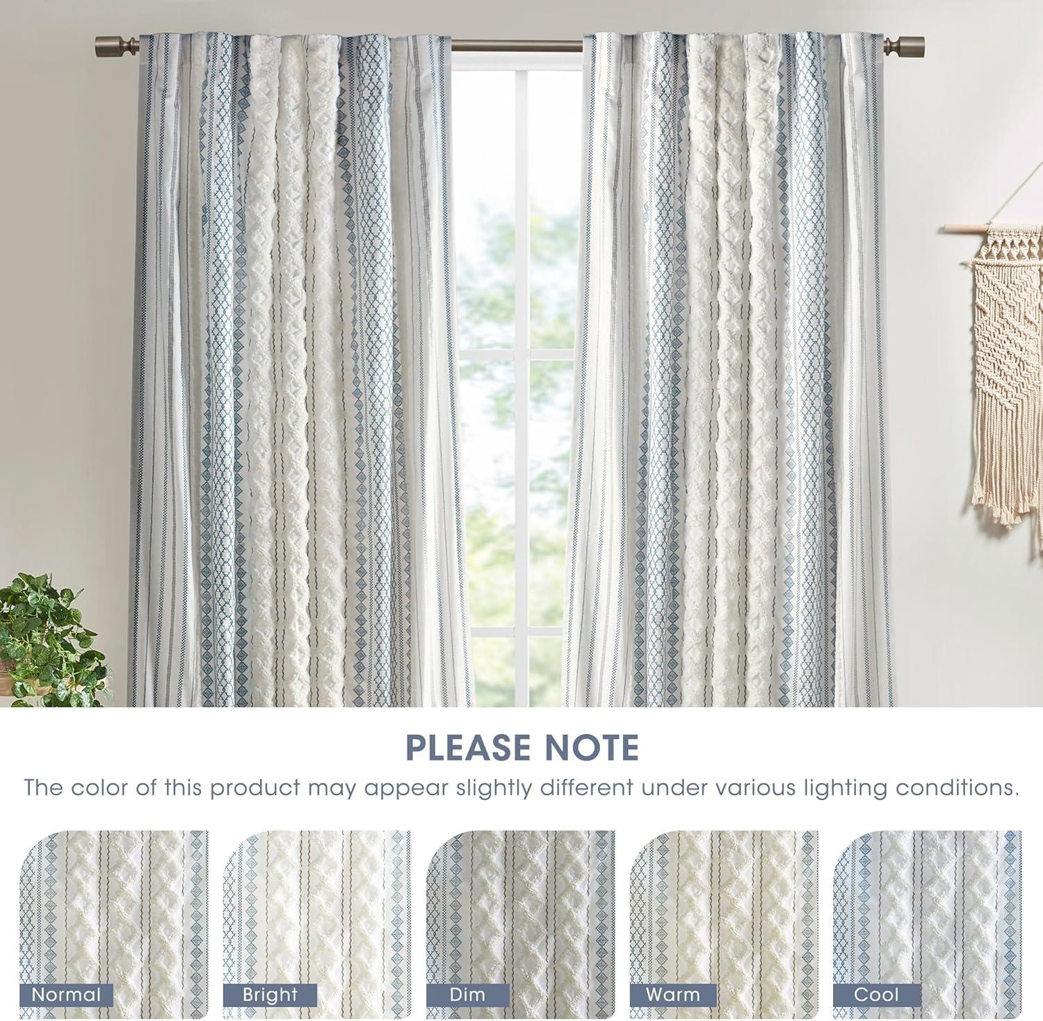 INK+IVY Imani Cotton Printed Boho Single Curtain Panel with Chenille Stripe and Lining