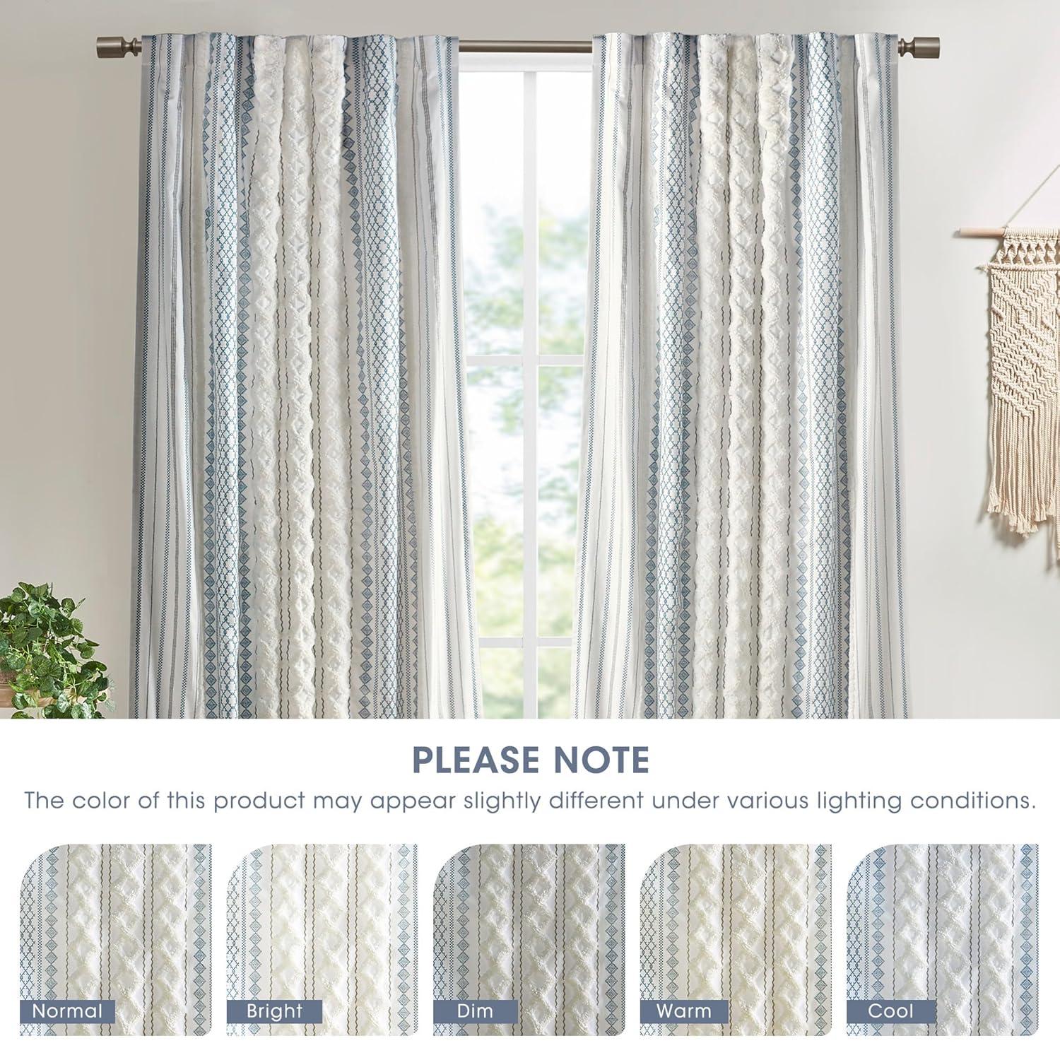 INK+IVY Imani Cotton Printed Boho Single Curtain Panel with Chenille Stripe and Lining
