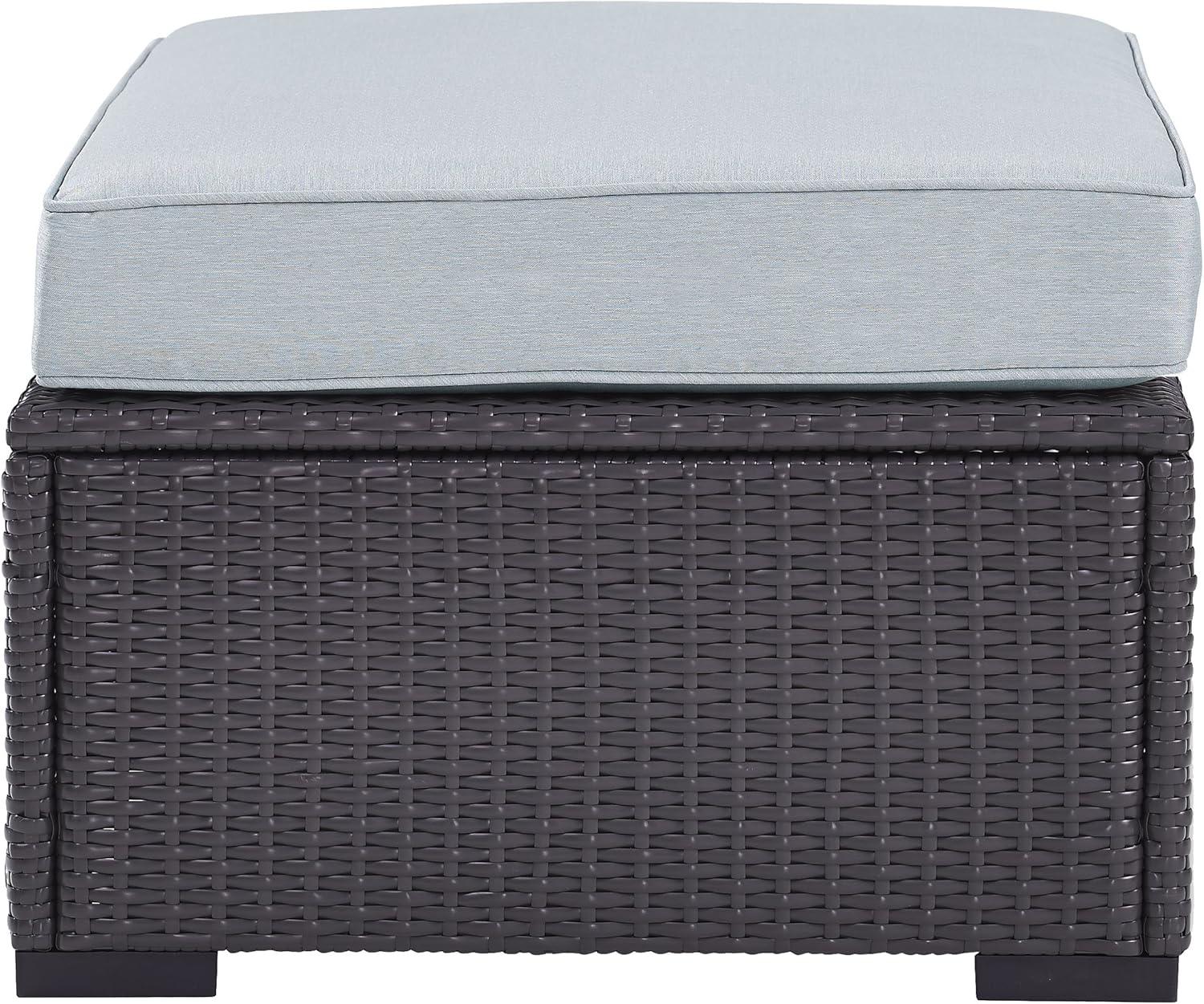 Biscayne Ottoman with Mist Cushions - Brown/Mist - Crosley: Wicker Patio Footrest, UV-Resistant, Polyurethane Foam Fill