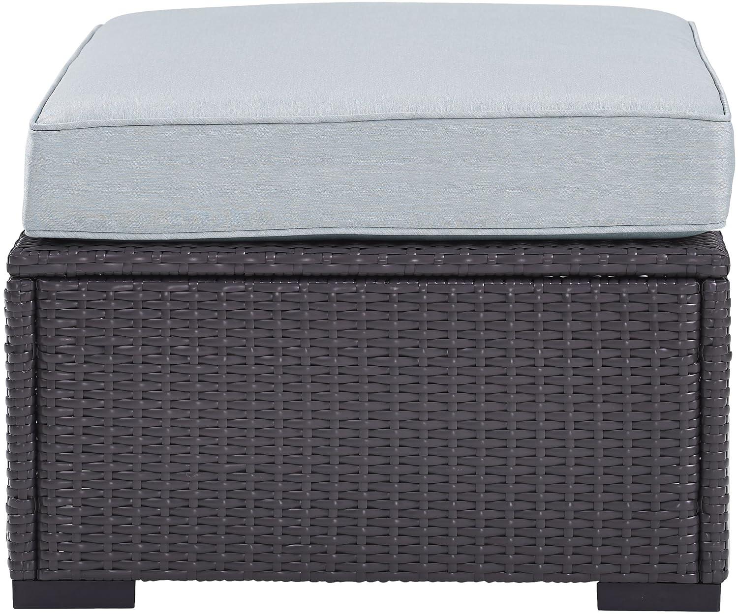 Biscayne Ottoman with Mist Cushions - Brown/Mist - Crosley: Wicker Patio Footrest, UV-Resistant, Polyurethane Foam Fill