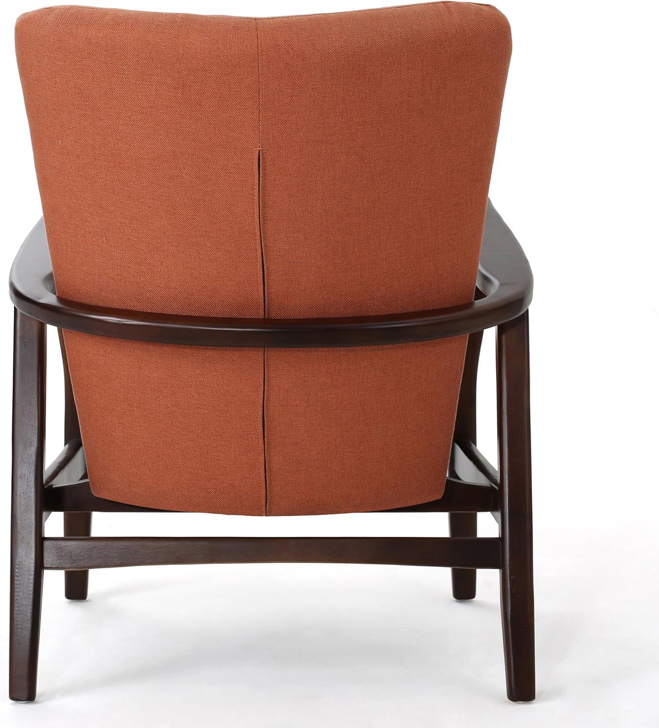 GDF Studio Kiana Mid Century Modern Fabric Tufted Club Chair, Orange and Dark Espresso