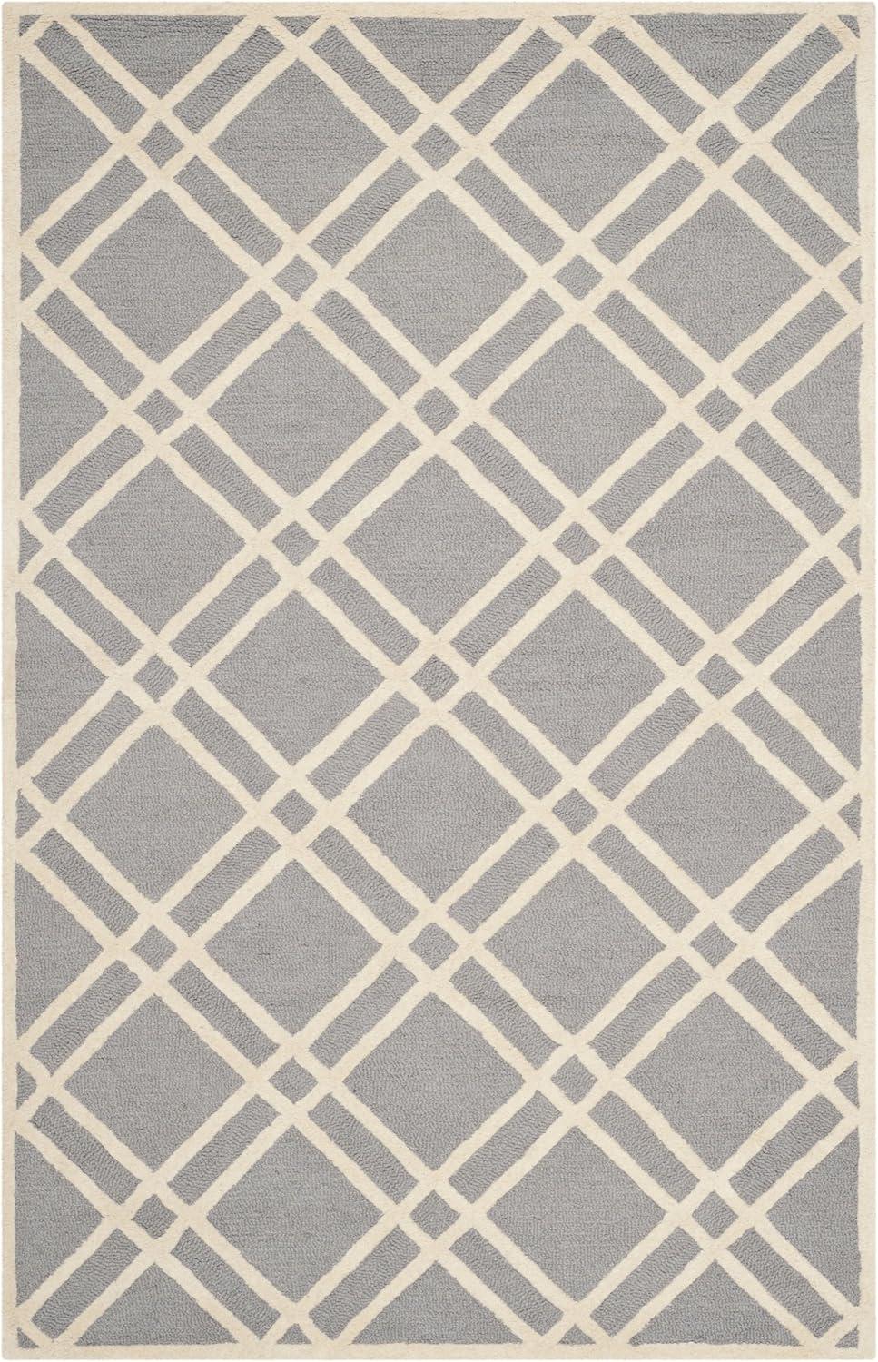 Elegant Silver & Ivory Hand-Tufted Wool 4' x 6' Rug