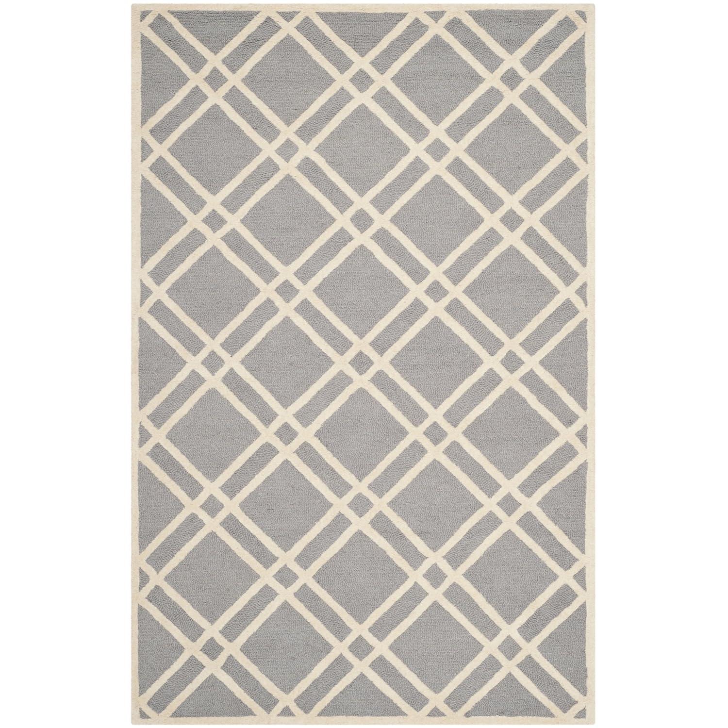 Elegant Silver & Ivory Hand-Tufted Wool 4' x 6' Rug