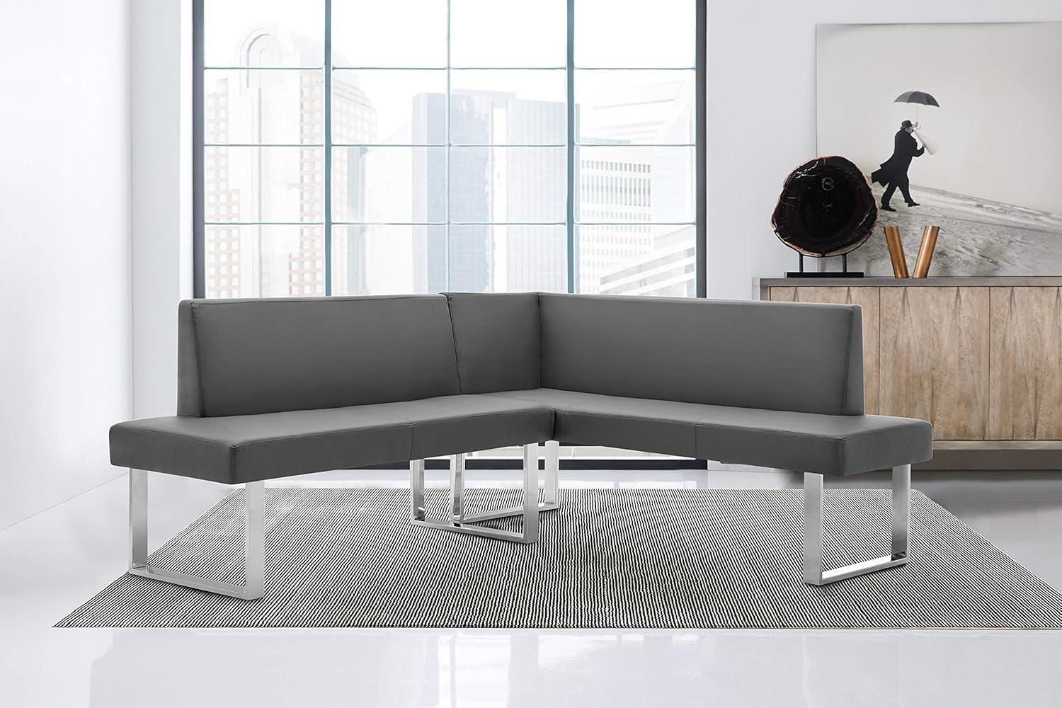 Amanda Contemporary Nook Corner Dining Bench: Chrome Legs, Padded Seat - Armen Living