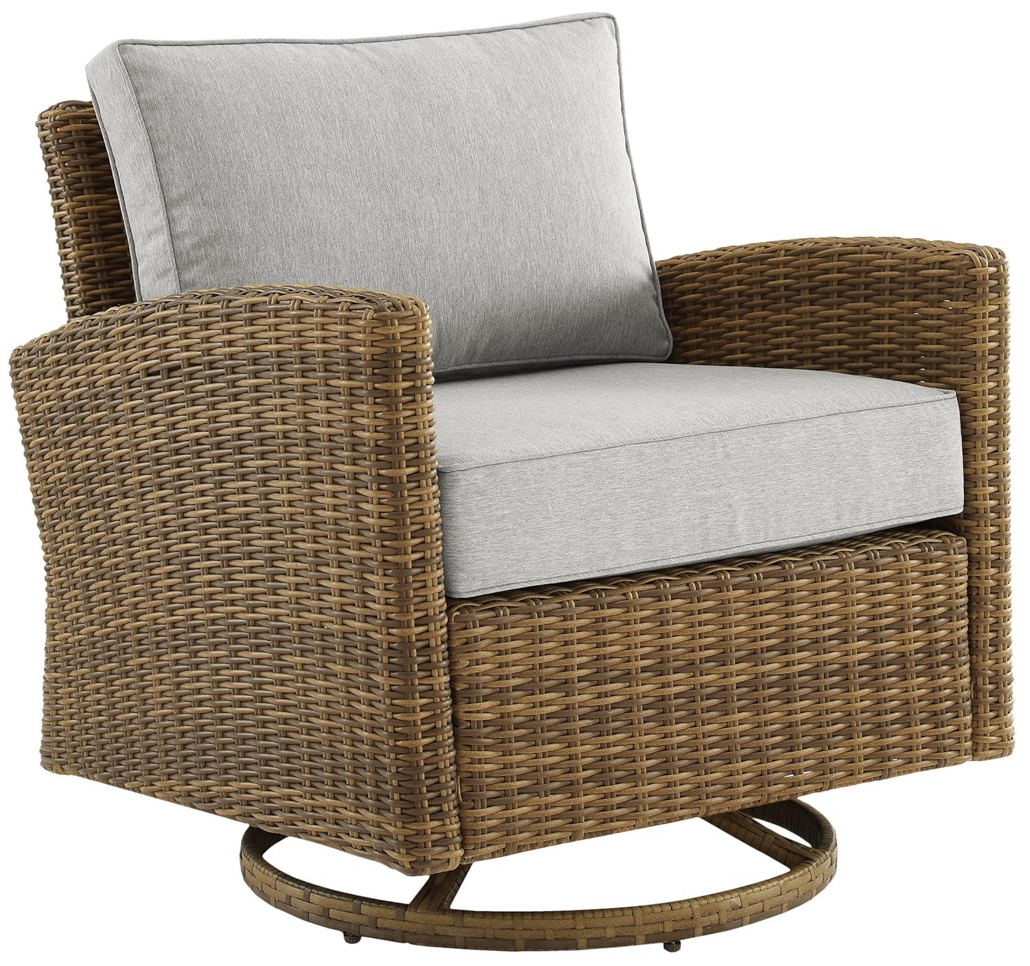Bradenton Outdoor Steel Swivel Rocking Chair Gray/Weathered Brown - Crosley: Resin Wicker, Moisture-Resistant Cushions