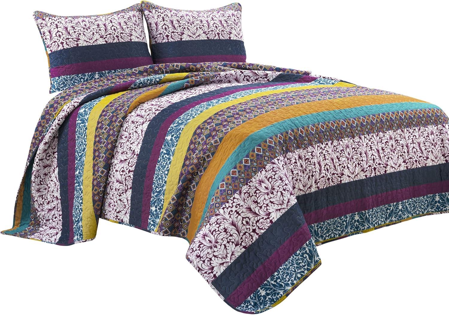 Lush Décor 3pc Boho Stripe Reversible Oversized Cotton Quilt Set