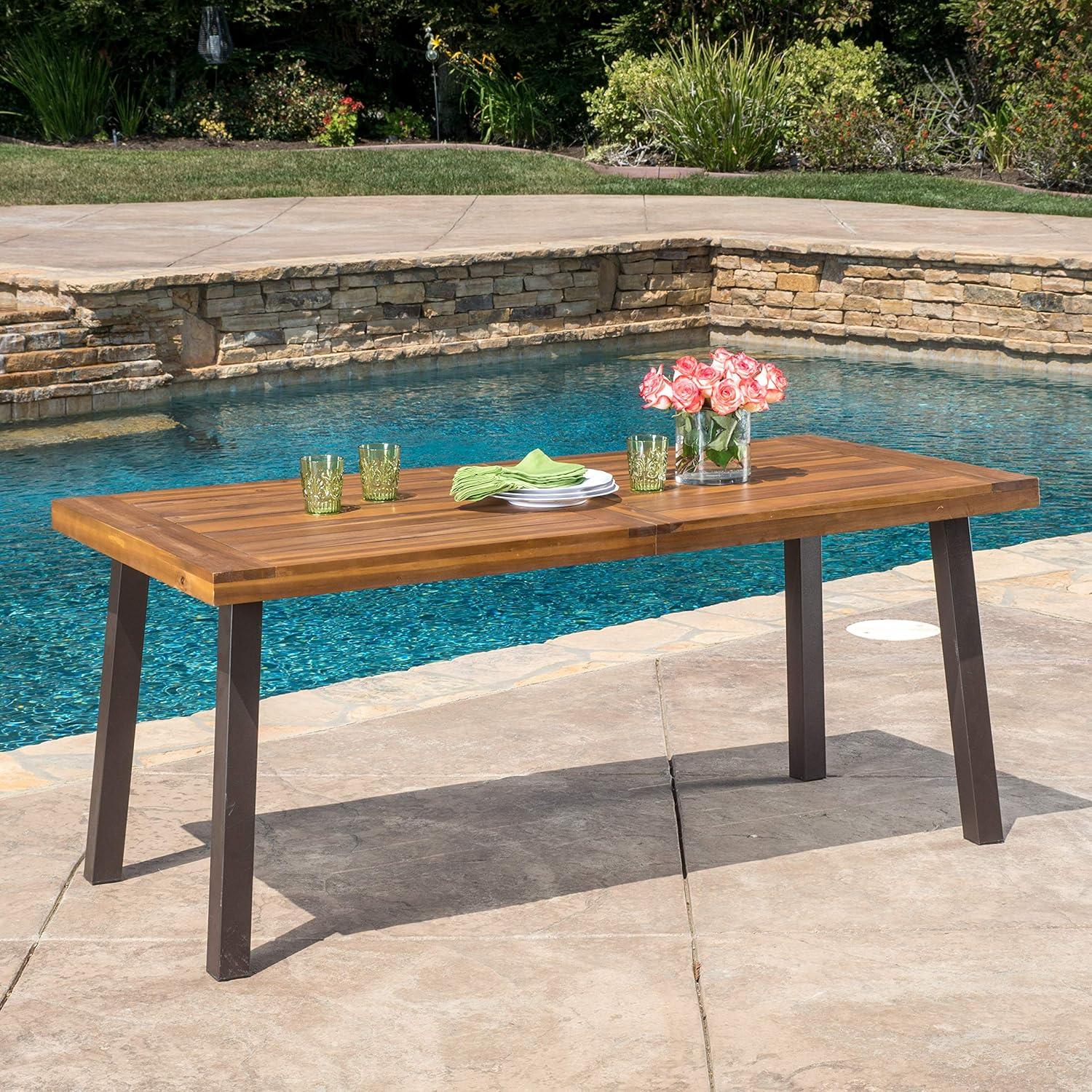 Spanish Bay 69'' Acacia Wood Outdoor Dining Table with Teak Finish