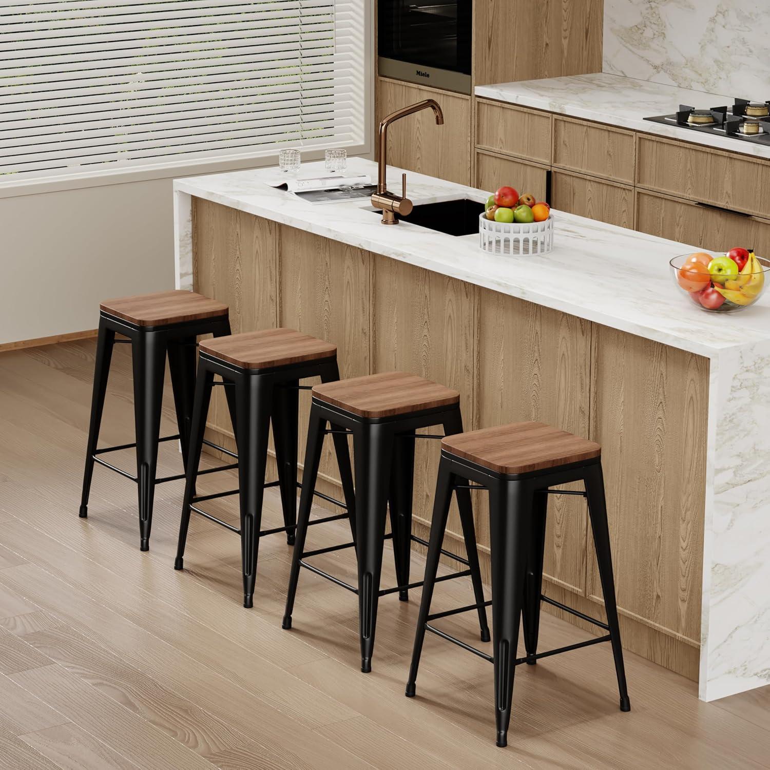 Williston Forge Kohki 24" Counter Stool Metal Bar Stools Counter Height Barstools Backless Indoor/Outdoor Bar Stools Kitchen Counter Stools Chairs(Set of 4)