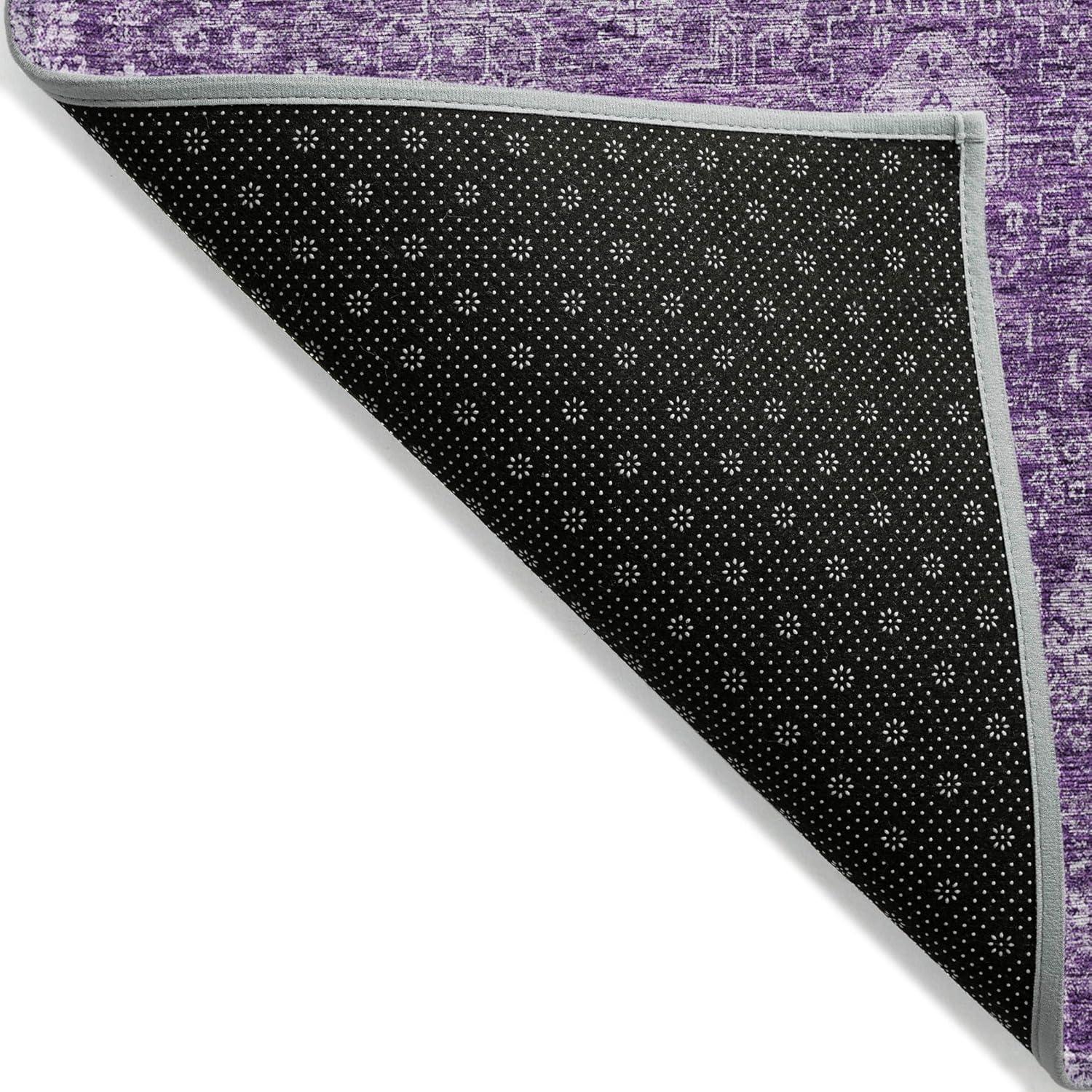 Purple Rectangular Machine-Washable Synthetic Area Rug