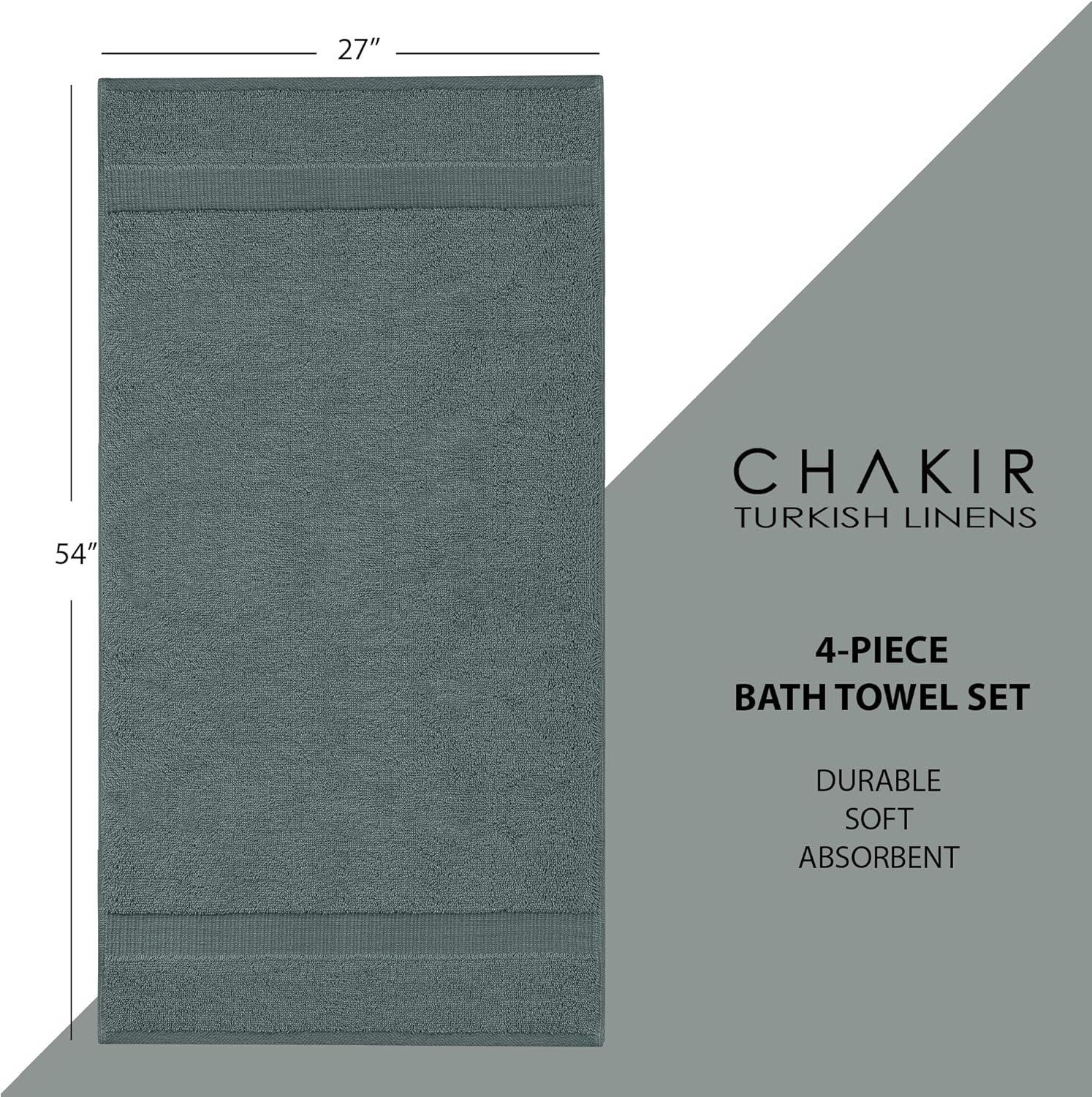 Hotel & Spa Quality 100% Cotton Premium Turkish Towels | Soft & Absorbent (4-Piece Bath Towels, Dark Gray)