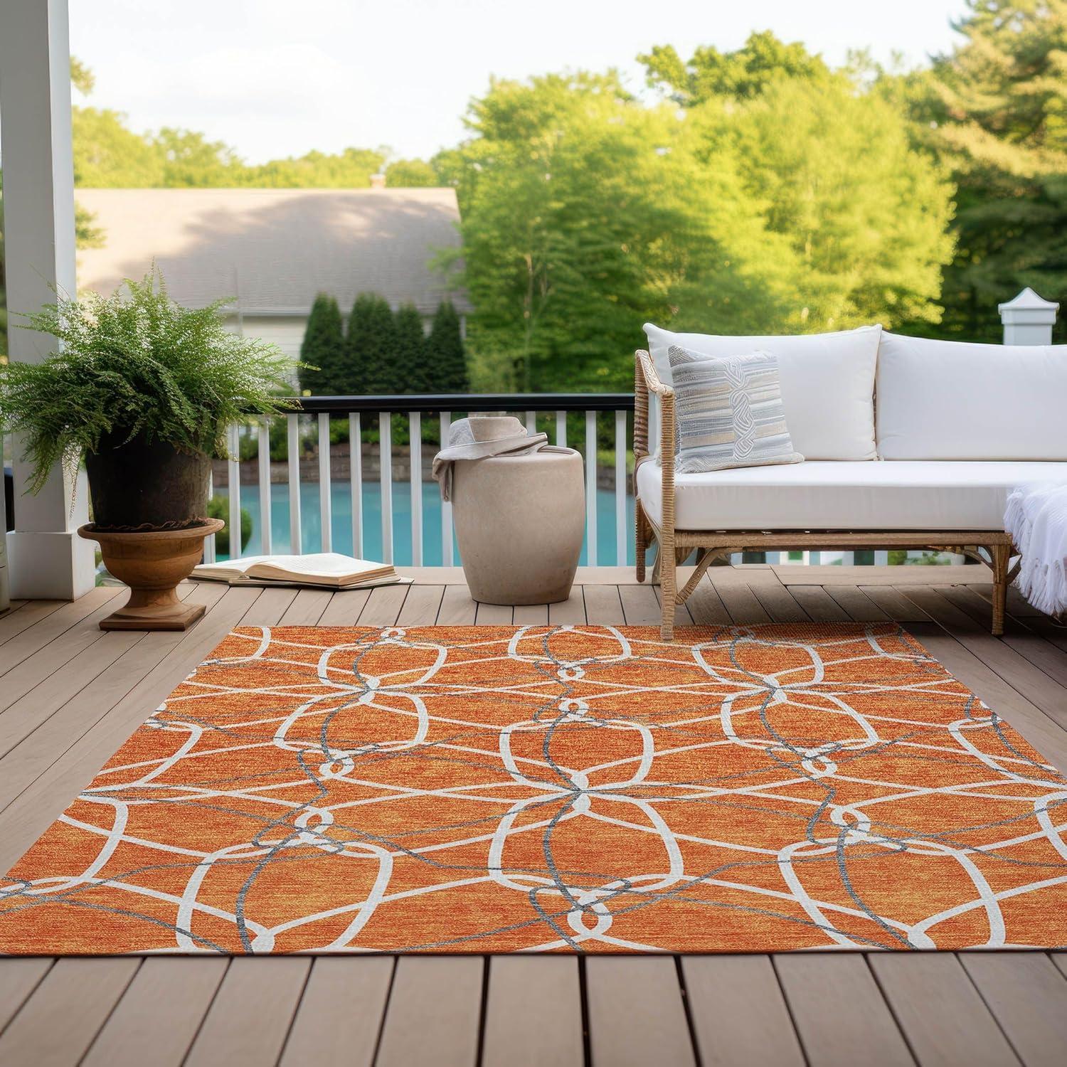 Orange Geometric Synthetic Indoor/Outdoor Washable Rug 2'6" x 3'10"
