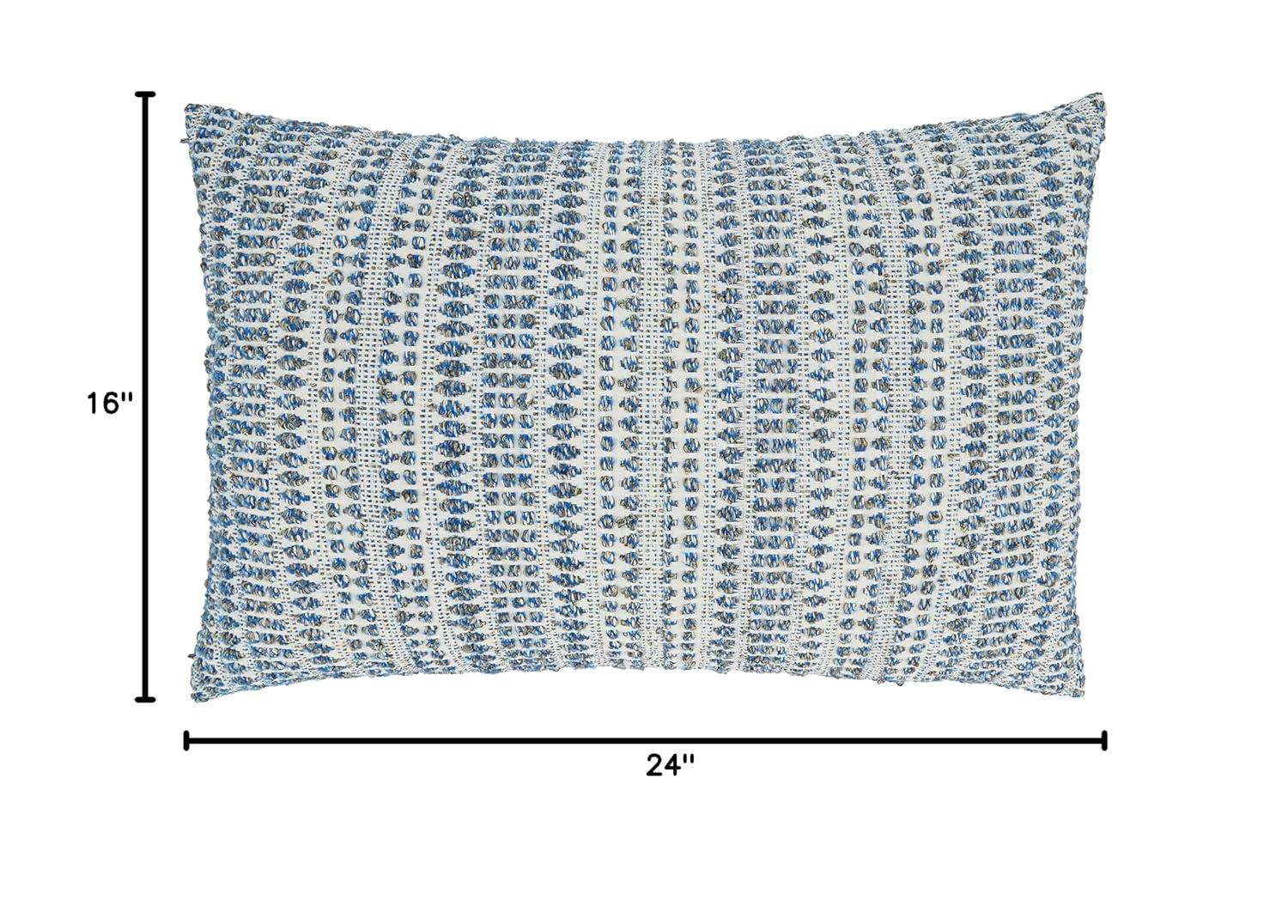 Saro Lifestyle Woven Line Throw Pillow With Down Filling, Blue, 16" x 24"