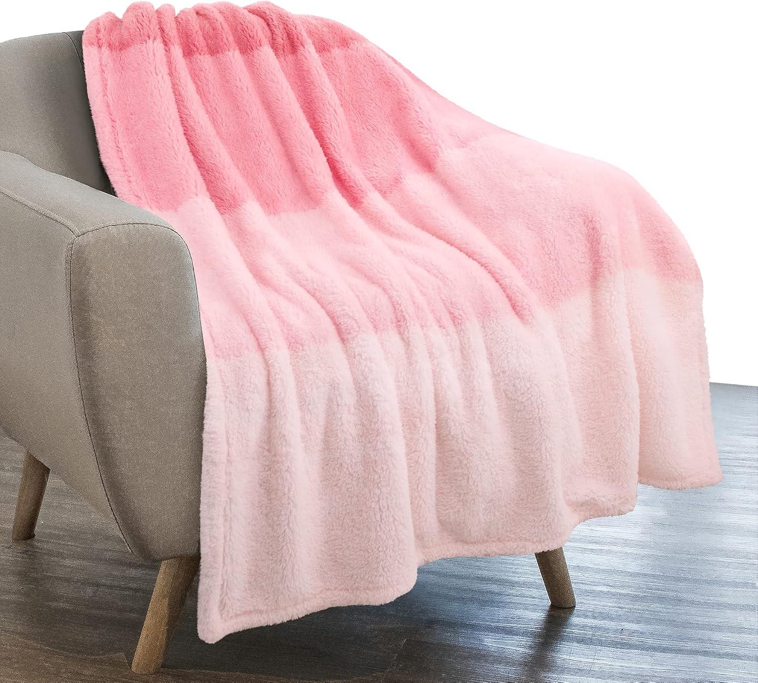 PAVILIA Plush Throw Blanket for Couch Bed, Faux Shearling Blanket and Throw for Sofa Home Decor, Gradient - Pink/Throw - 50x60