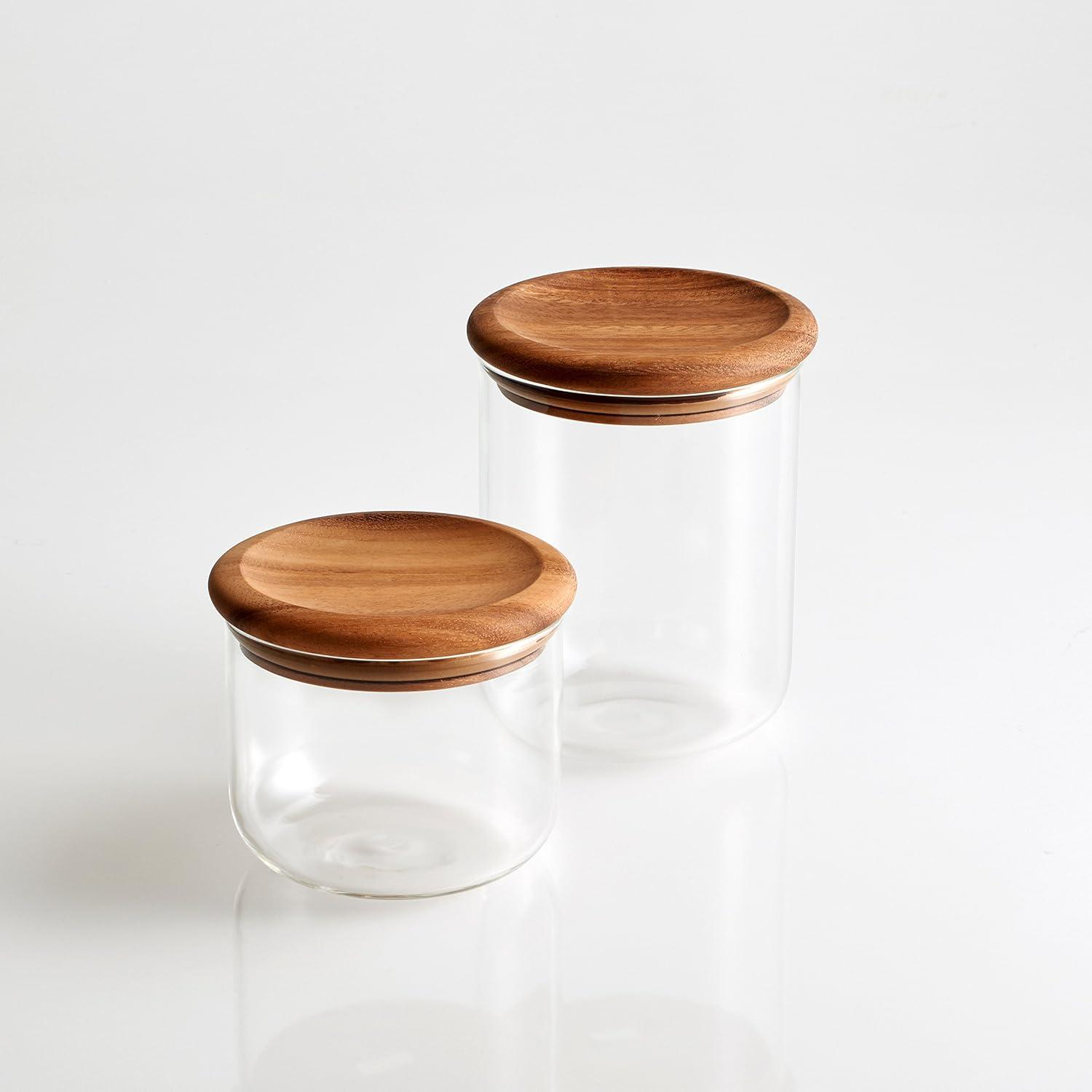 Small Clear Glass Canister with Acacia Lid