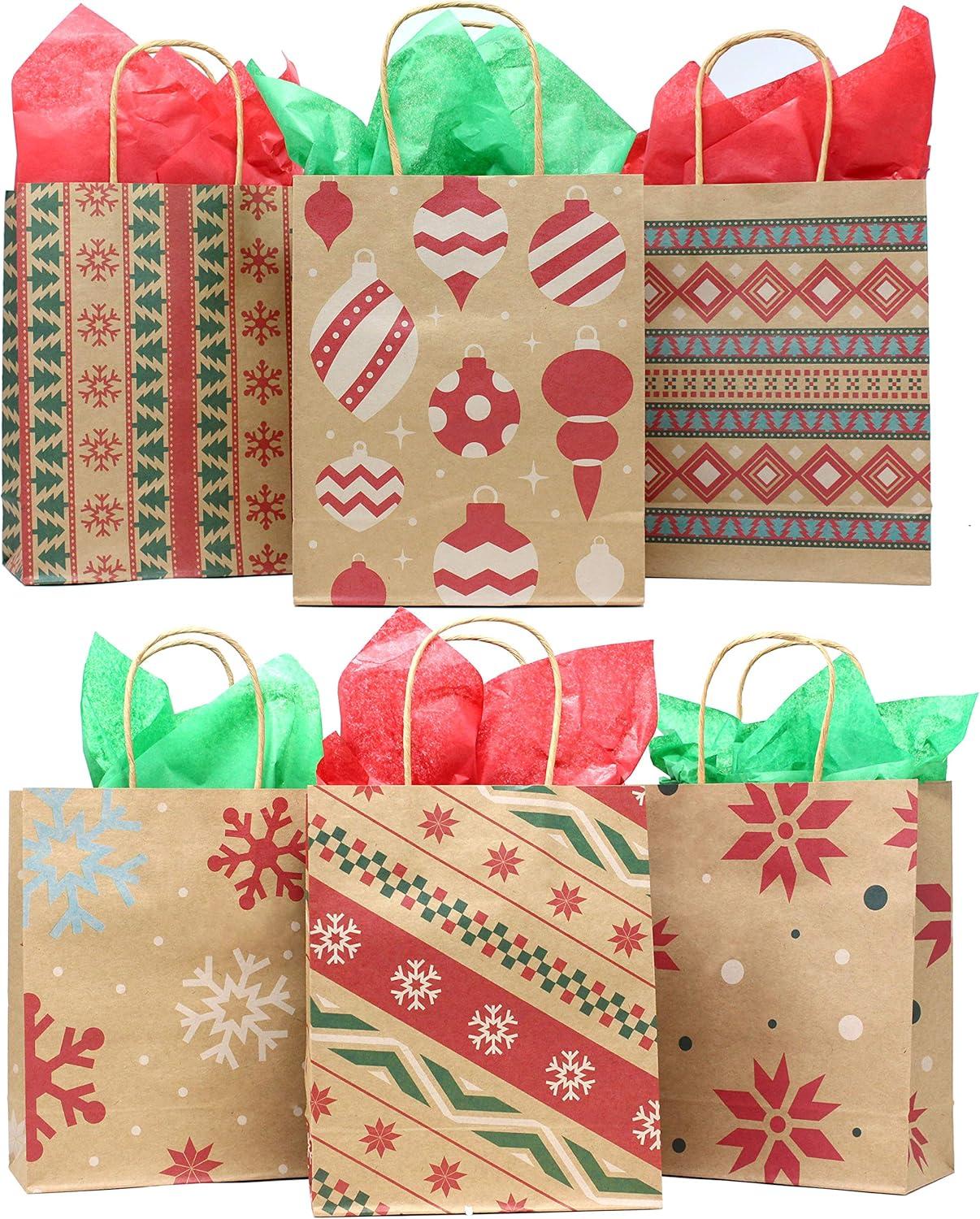 JOYFY 24pcs Christmas Gift Bags Assorted Kraft Gift Bags for Kids' Xmas Gifts