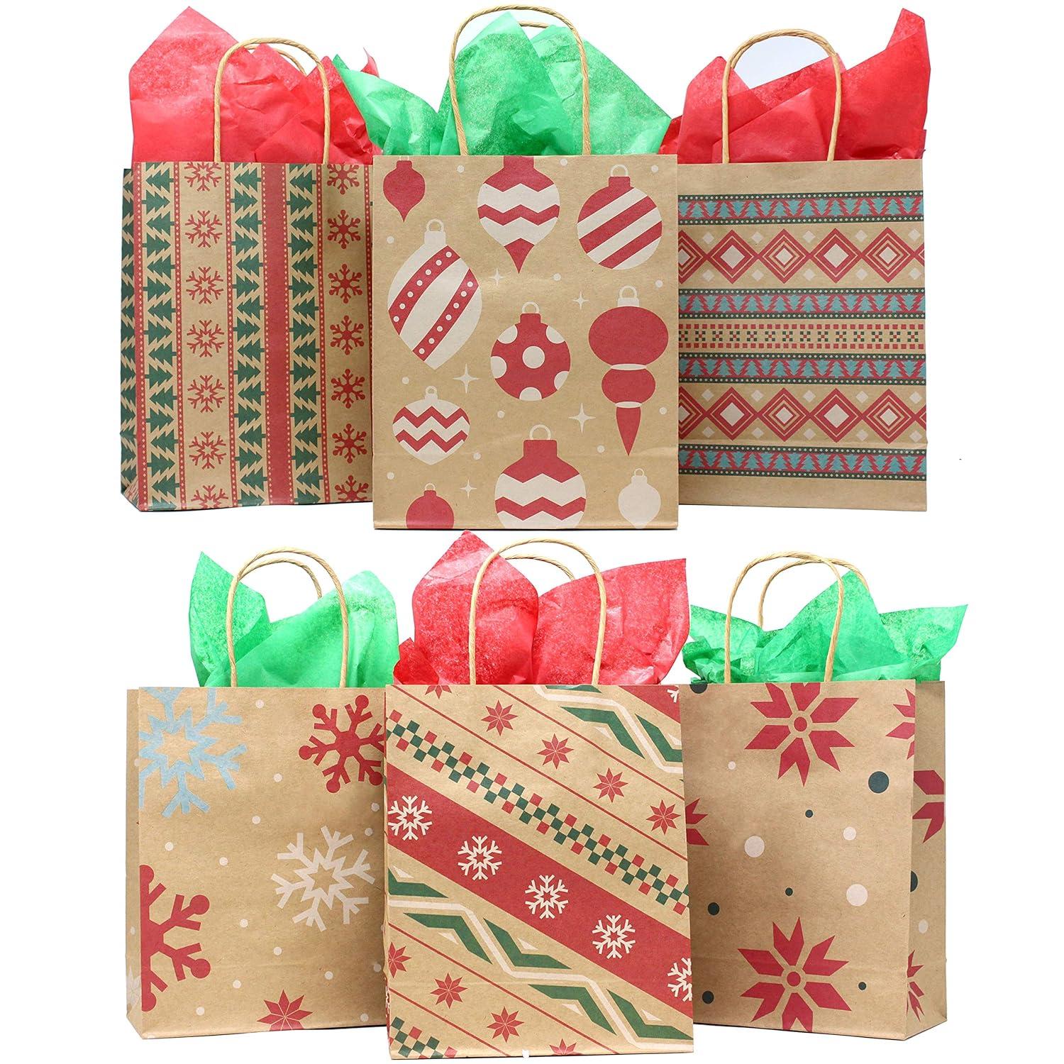 JOYFY 24pcs Christmas Gift Bags Assorted Kraft Gift Bags for Kids' Xmas Gifts Bags