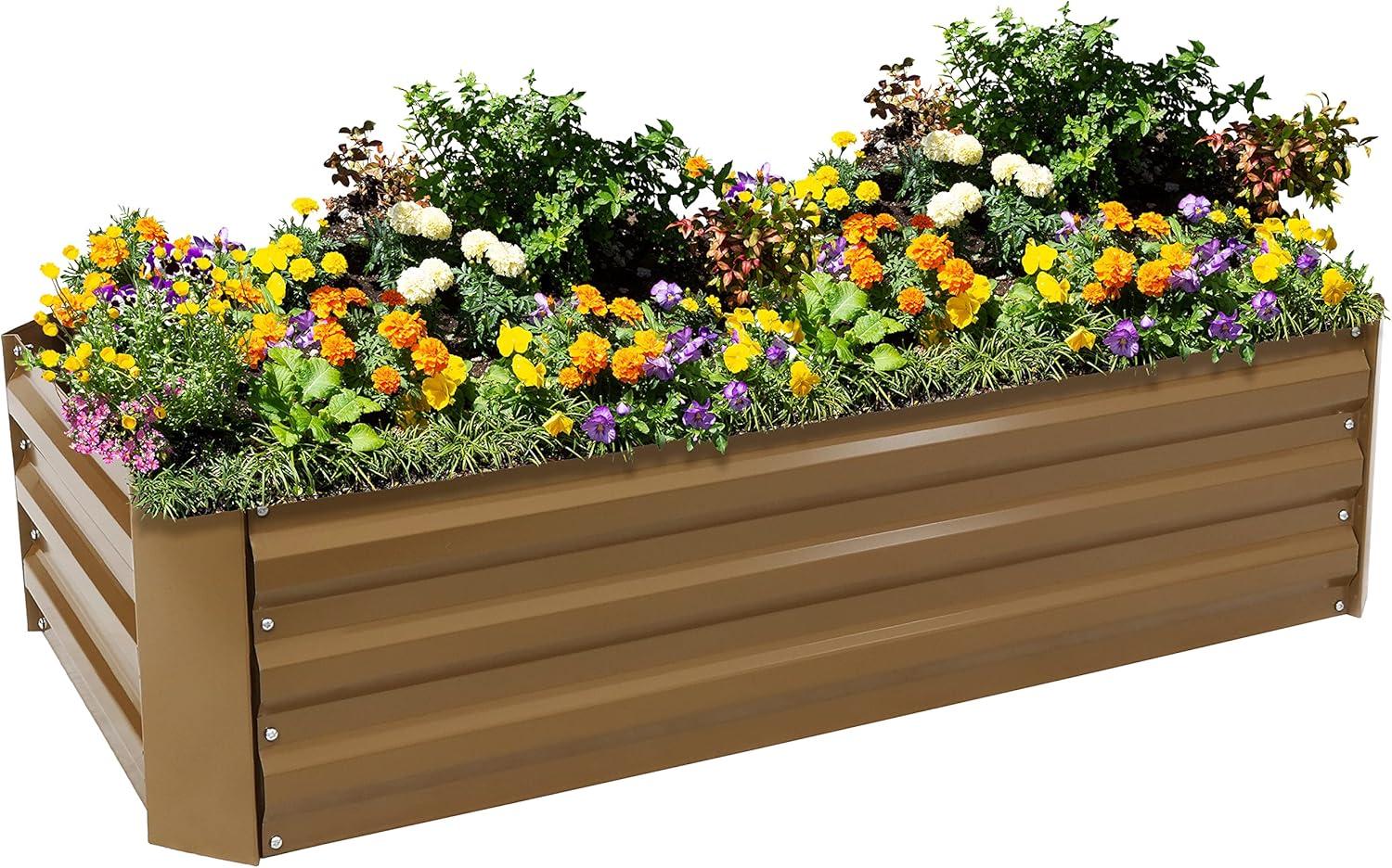 Sunnydaze Raised Hot Dip Galvanized Steel Rectangle Garden Bed for Plants, Vegetables, and Flowers - 48" L x 11.75" H - Brown