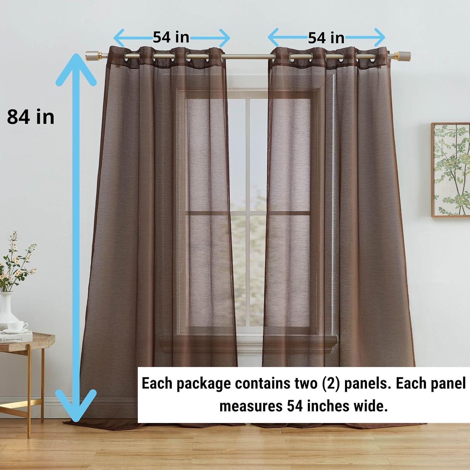 THD Basics 2 Piece Semi Sheer Voile Window Curtain Drapes Grommet Top Panels for Bedroom, Living Room & Kids Room - Set of 2 panels