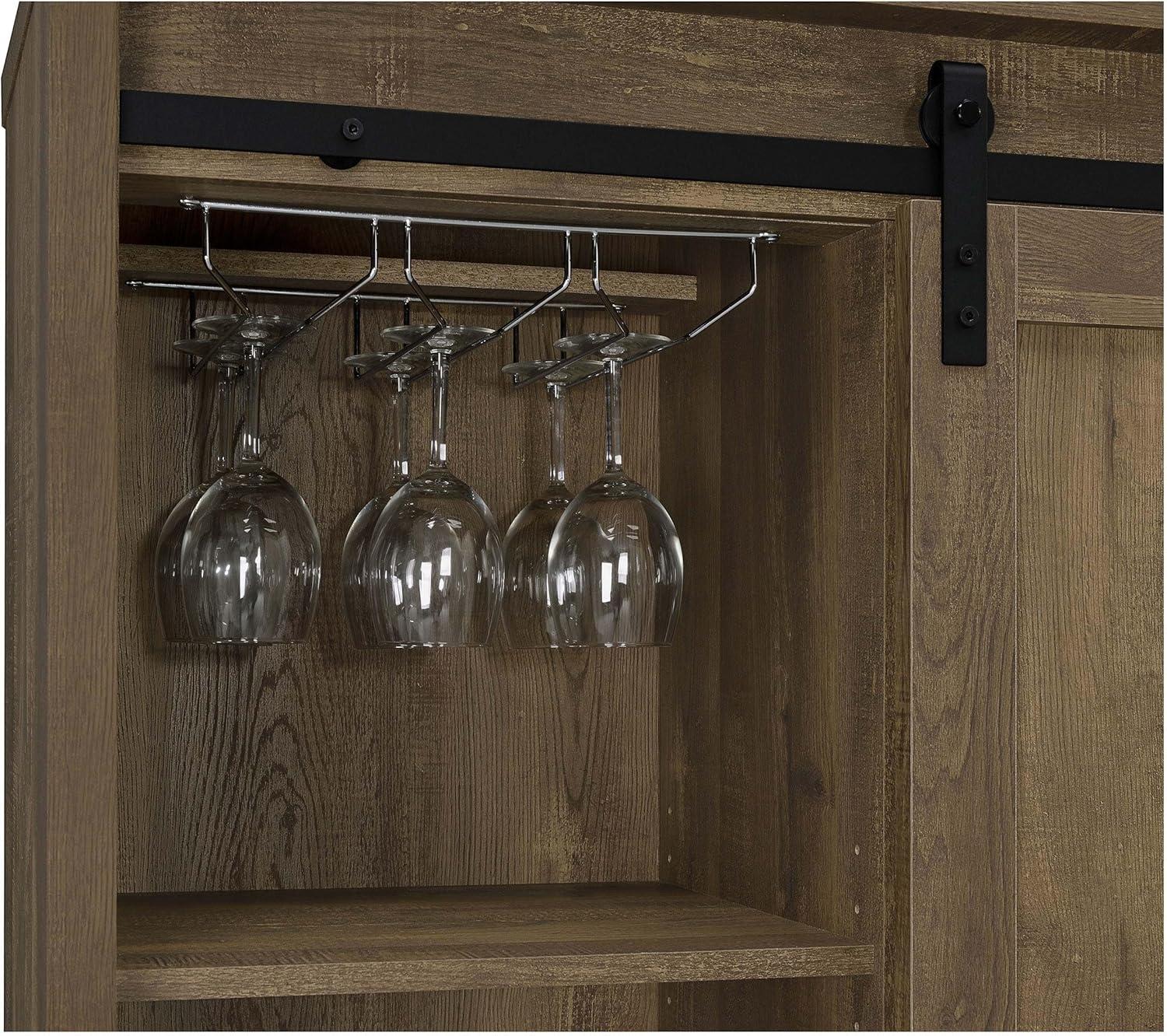 Coaster Farmhouse Wood 2-Shelf Bar Cabinet with Sliding Door in Oak