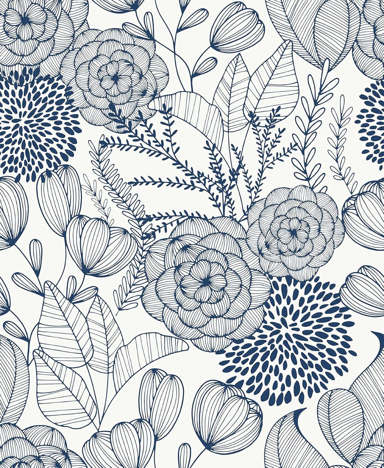 NuWallpaper Secret Garden Peel and Stick Wallpaper Navy: Removable Vinyl, Self-Adhesive, Smooth Finish, 28.2 Sq Ft Coverage