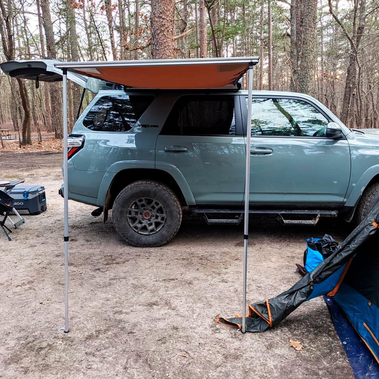 Tan Manual Retractable SUV Awning with Telescopic Legs