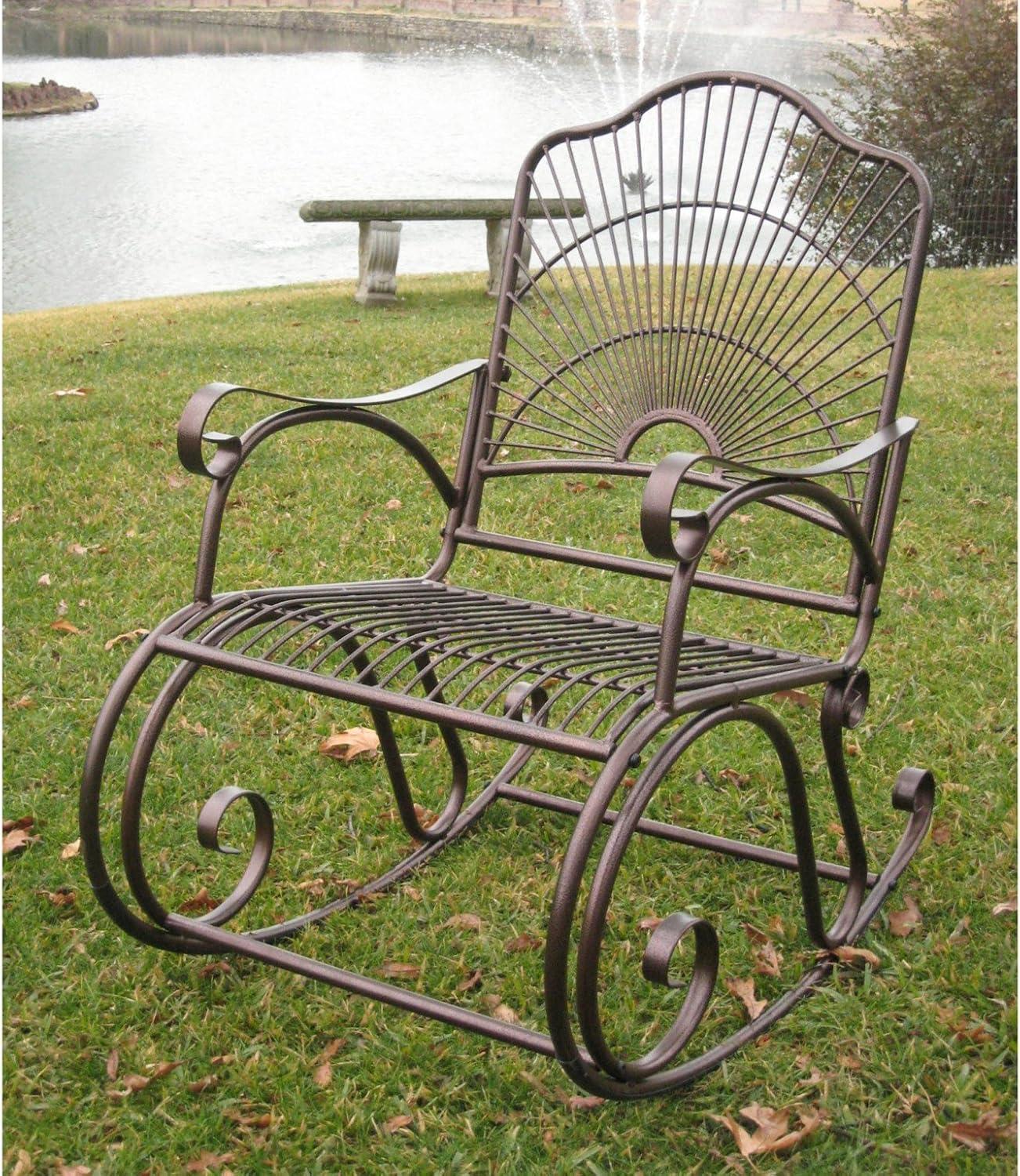 International Caravan Sun Ray Iron High Back Patio Rocker in Bronze