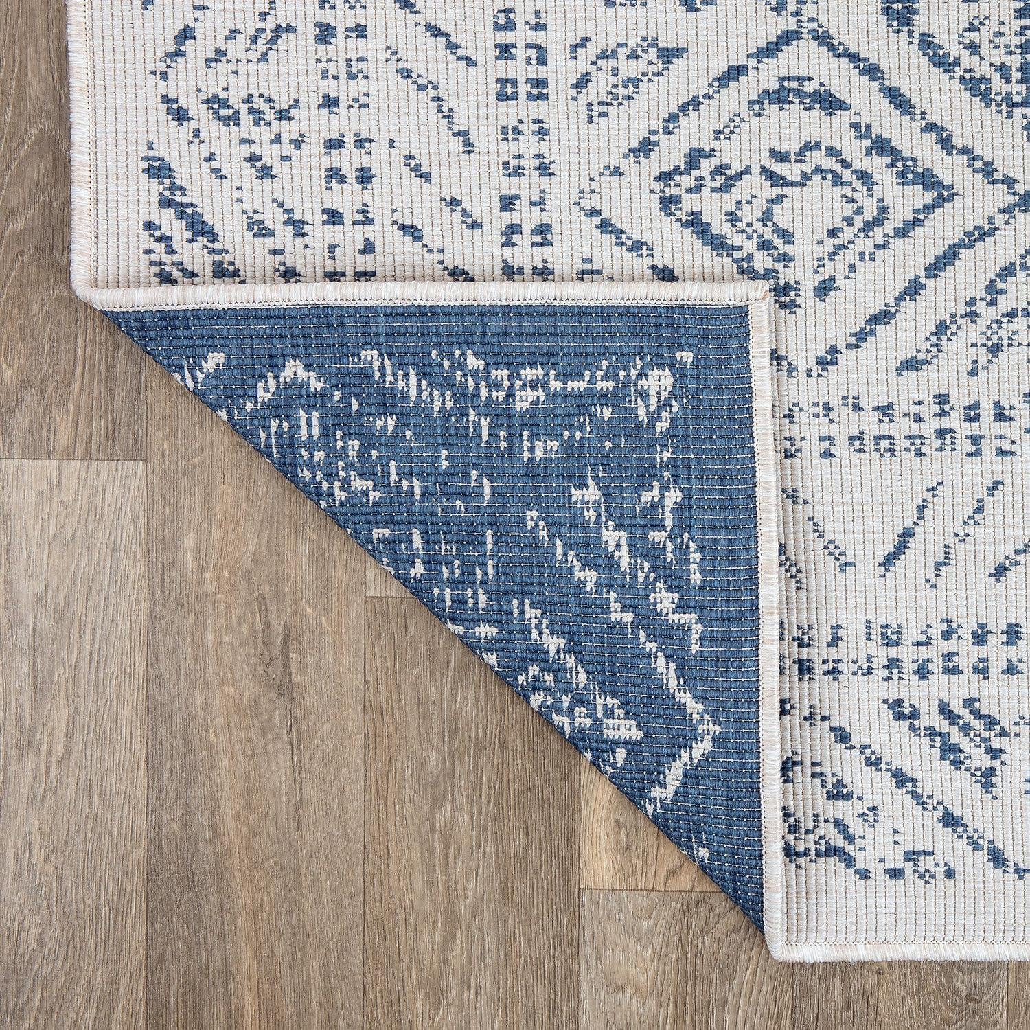 Livabliss Eagean Global Indoor/Outdoor Area Rug,7'10" x 10'2",Denim/Cream