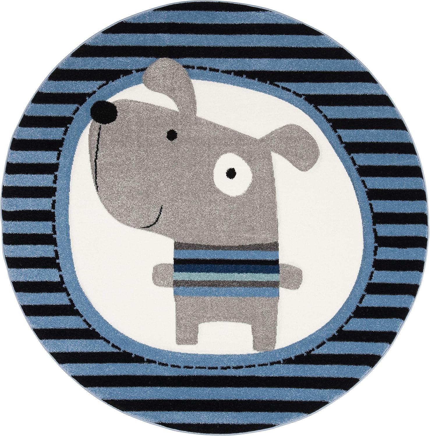 Carousel Kids CRK126 Power Loomed Area Rug - Navy/Ivory - 5'3" round - Safavieh.