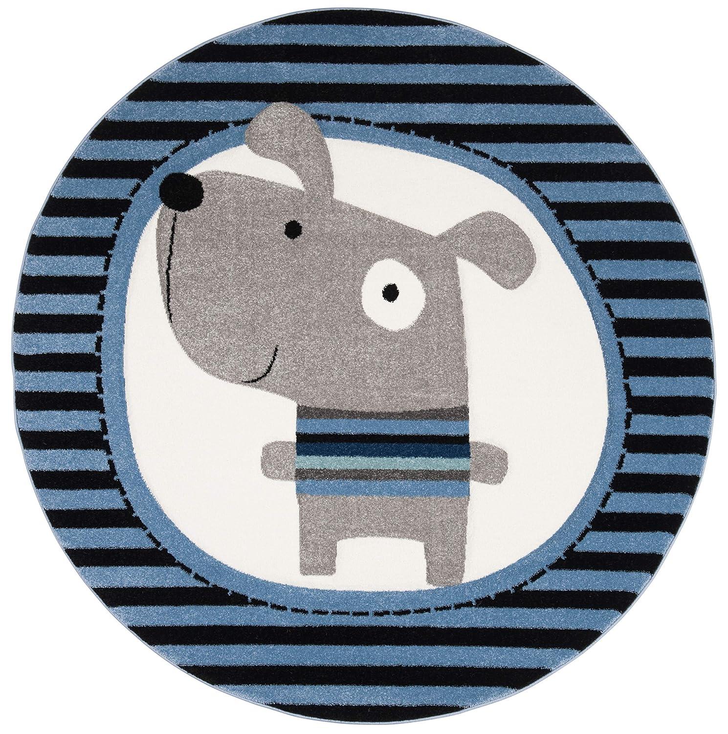 Carousel Kids CRK126 Power Loomed Area Rug - Navy/Ivory - 5'3" round - Safavieh.