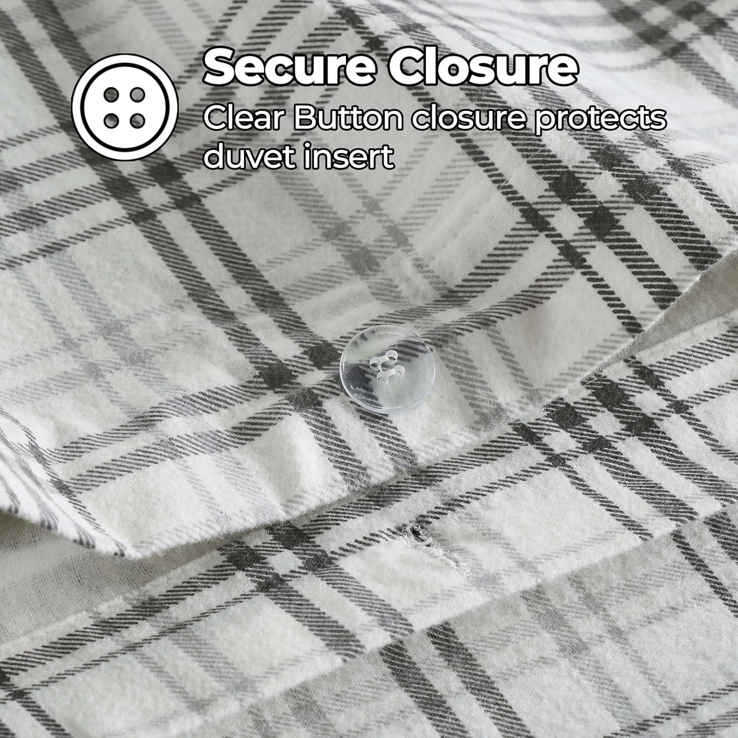 Superior Plaid Flannel Cotton Duvet Set, Fuzzy Warm Duvet Cover, Rustic Farmhouse Bedding, Basics, Comforter Cover, Includes 1 Duvet Cover, 2 Pillow Shams, King/California King, Charcoal