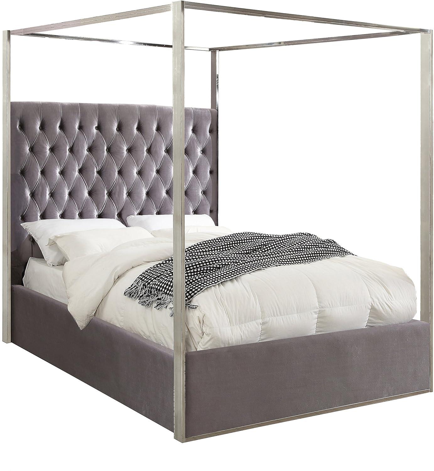 Porter Grey Velvet Queen Bed-Color:Grey Velvet,Style:Contemporary