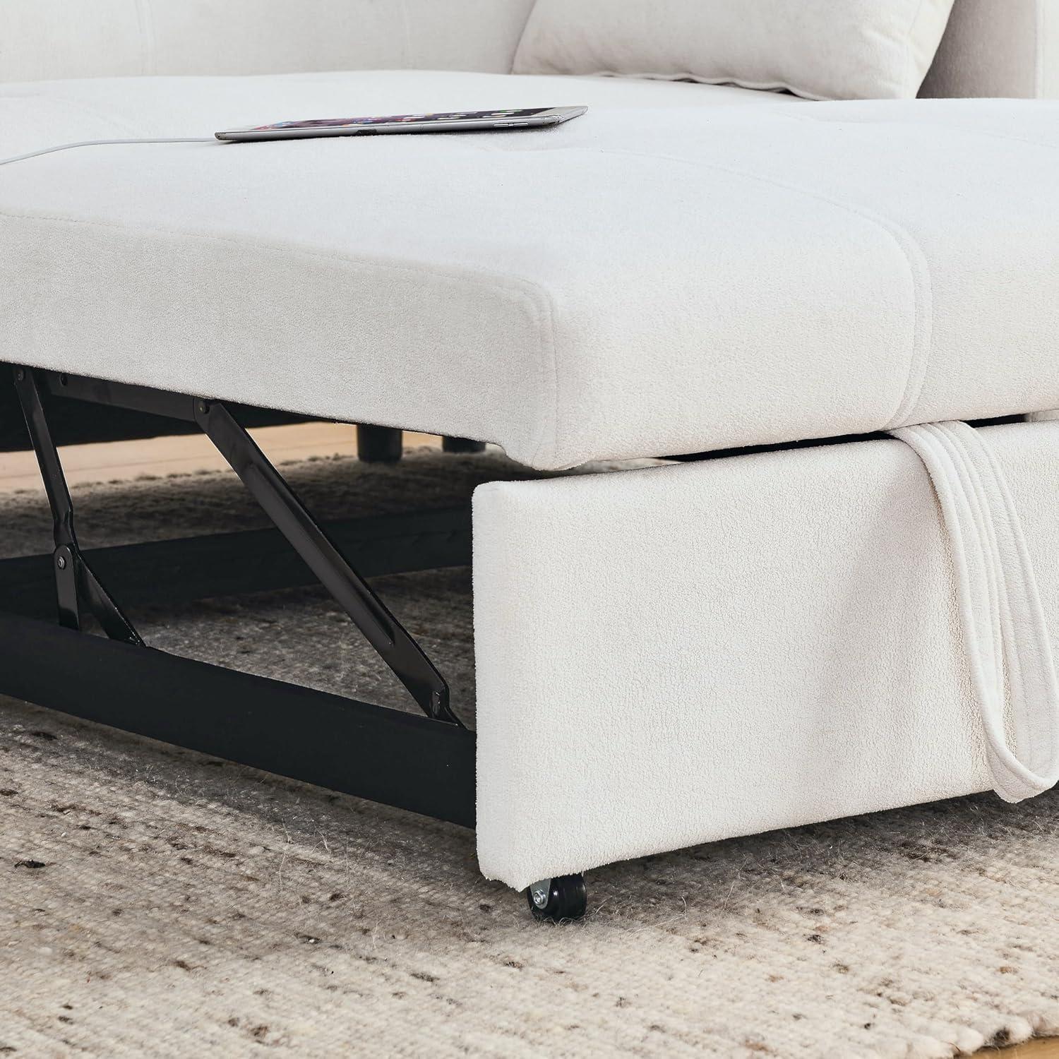 Neretva  54" Pull Out Sleeper Sofa Bed 3-in-1 Convertible Futon Couch with Pullout Bed, Cupholders,Reclining Backrest, Storage Pockets,USB Power Outlet – Modern Space Lounge Furniture for Living Room
