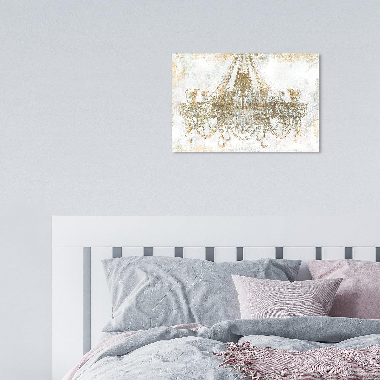 Gold and White Chandelier Canvas Wall Art