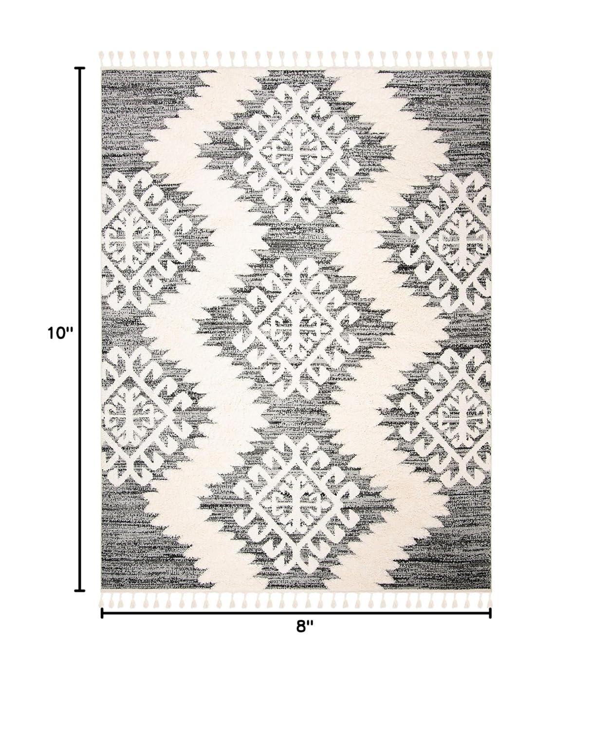 Moroccan Tassel Shag MTS652 Power Loomed Indoor Area Rug - Ivory/Grey - 8'x10' - Safavieh